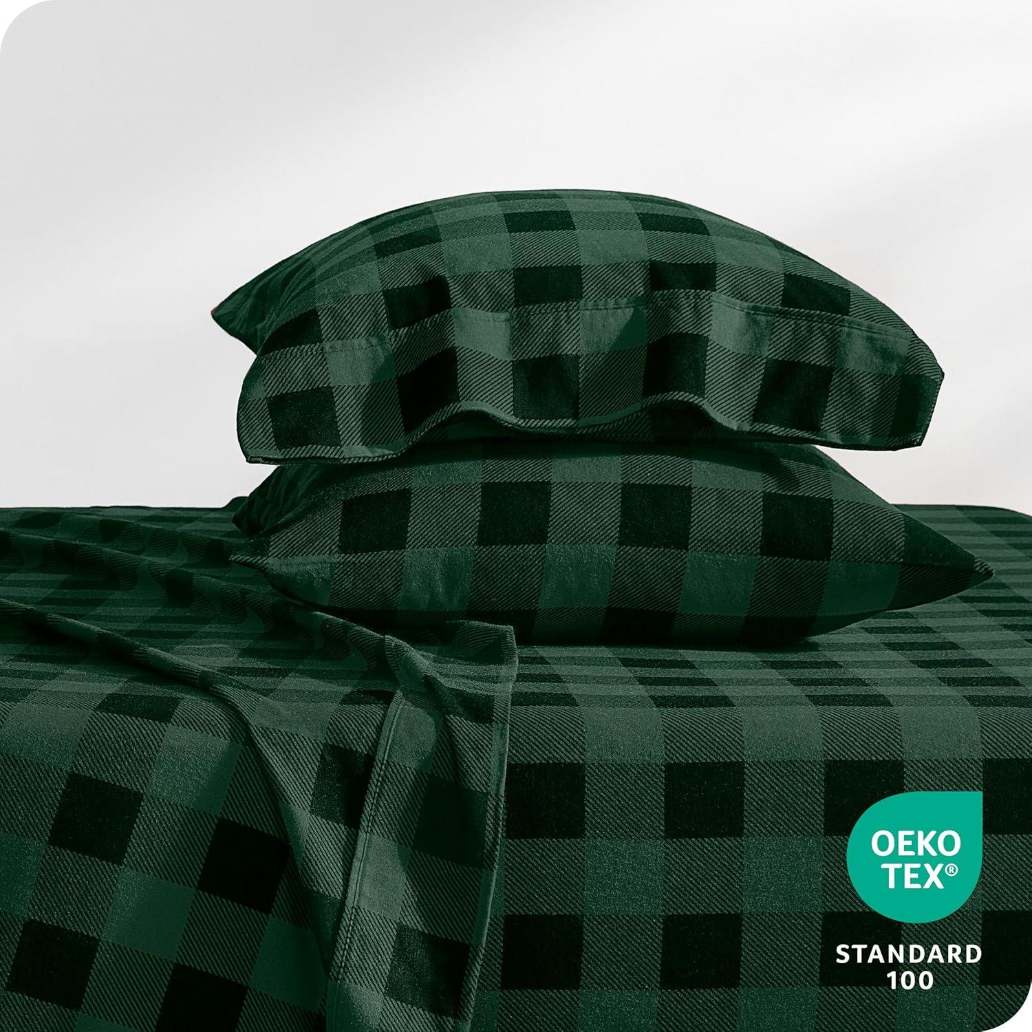 Buffalo Plaid - Forest Green/Black Cotton Flannel California King Sheet Set by Bare Home