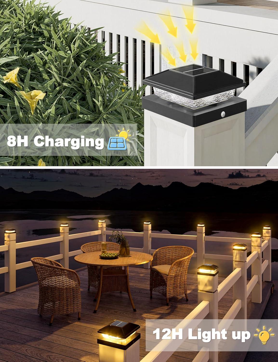 VOLISUN 4x4 Solar Fence - Post Lights Outdoor Waterproof 12pack, Deck Cap Light for 4x4 Wooden/4x4 Vinyl,Black Solar Fence Post Cap Light for Garden/Patio/Porch
