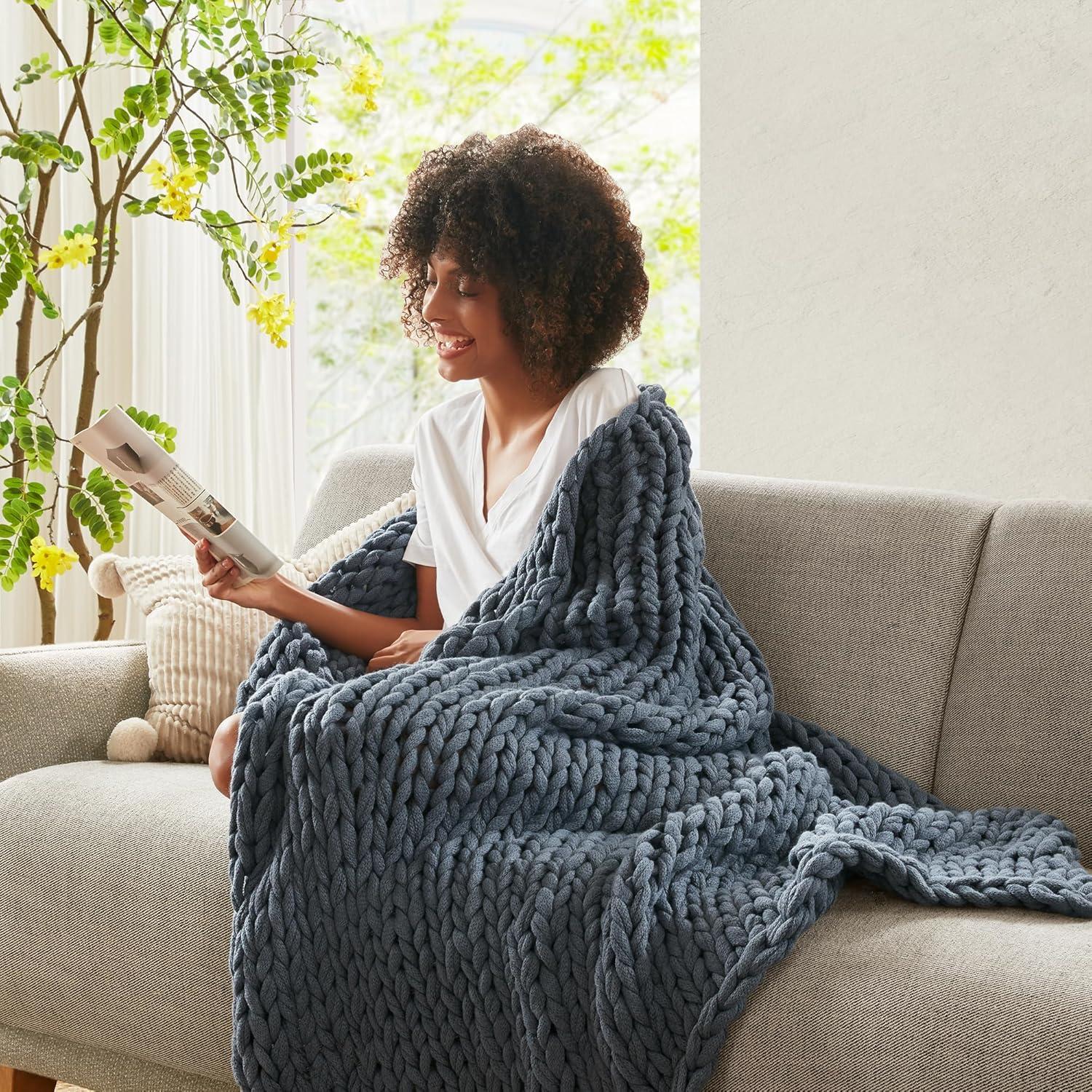 50"x60" Chunky Double Knit Handmade Throw Blanket Indigo - Madison Park