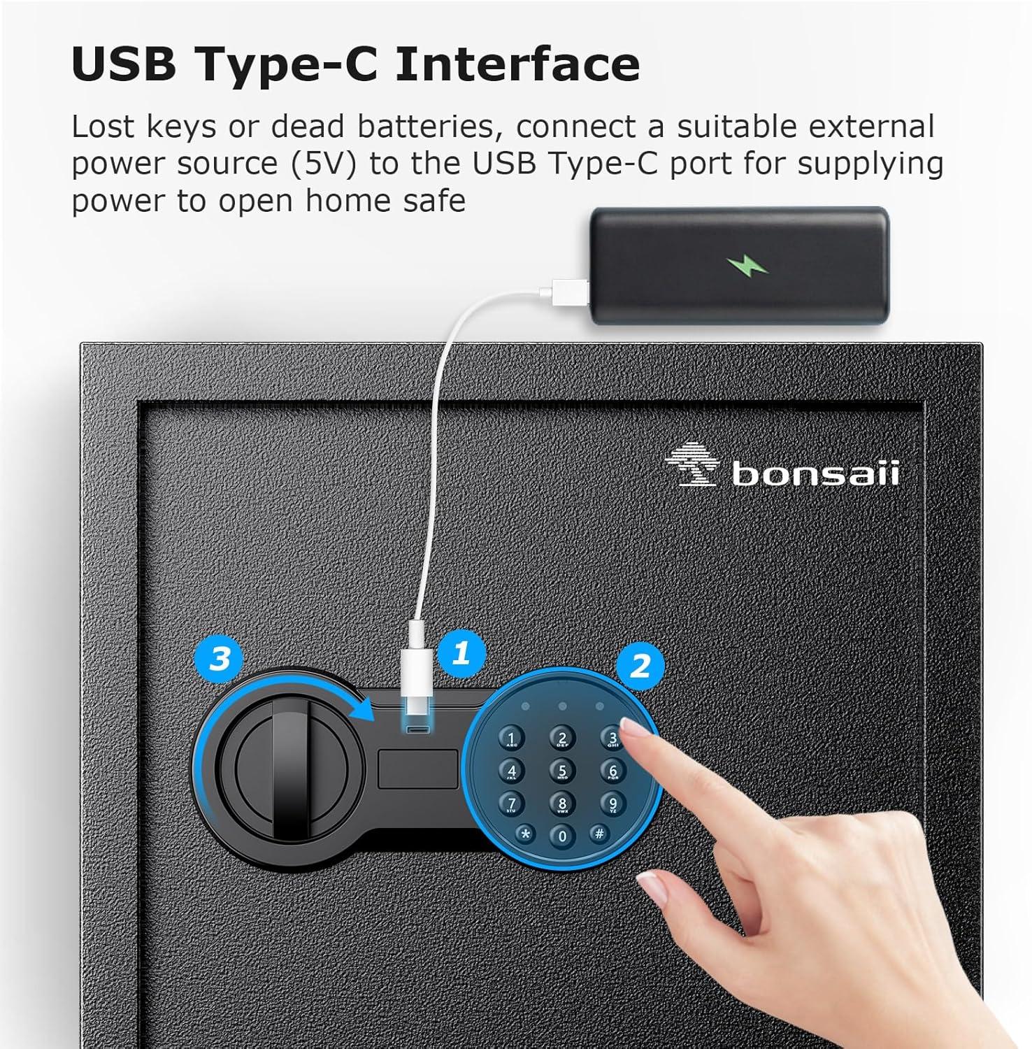 Bonsaii Security Safe Box with Money Bag, 1.28 Cubic Feet Large Document Safe Box for Home, Digital Keypad Lock, Removable Shelf for Money, Medicine, Valuables, 12.99 x 14.17 x 12.99 Inches