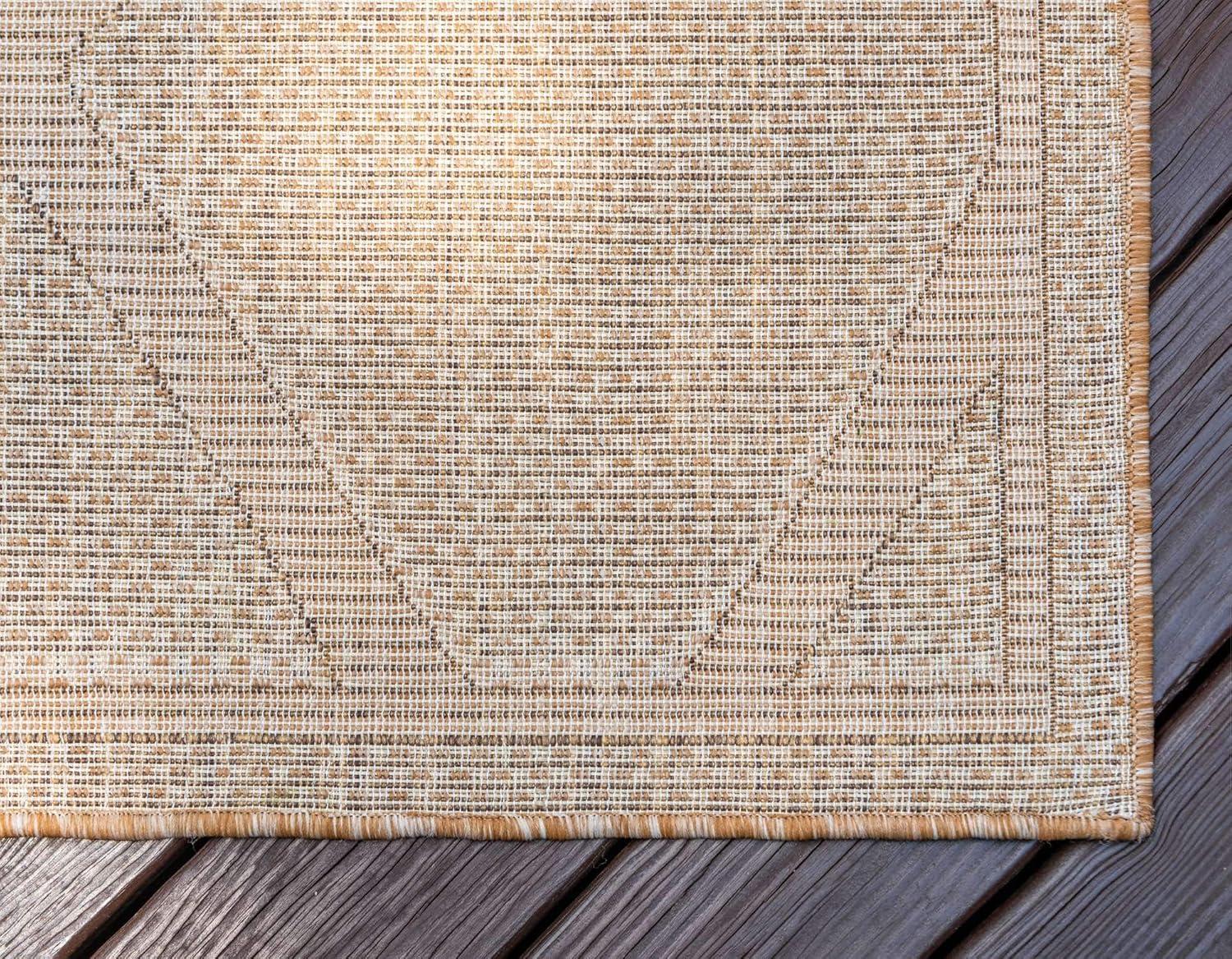 Light Brown Synthetic Reversible Rectangular Area Rug