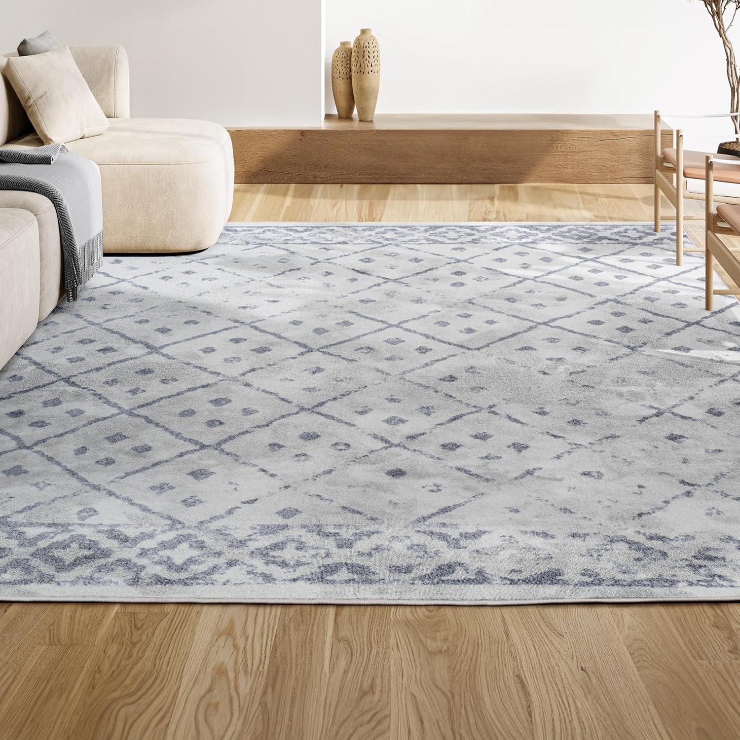 8'x 10' Juba Moroccan Geometric Diamond Area Rug, Ivory/Gray - JONATHAN Y