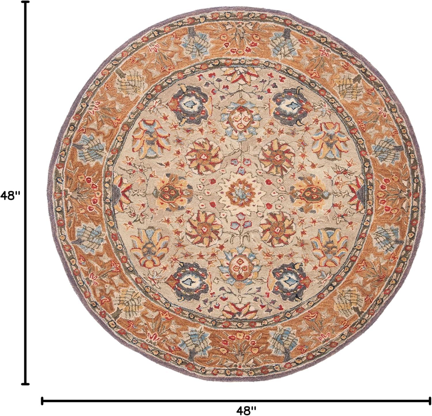 SAFAVIEH Anatolia Venice Traditional Wool Area Rug, Beige, 4' x 4' Round