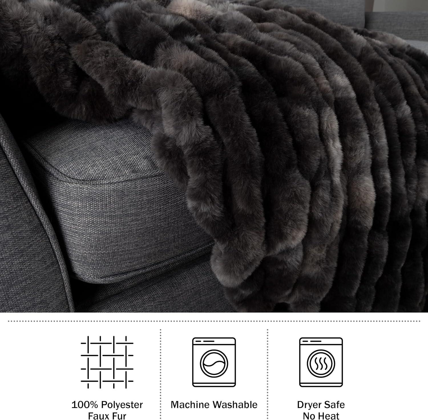 Lavish Home 60x80 Jacquard Faux Fur Blanket