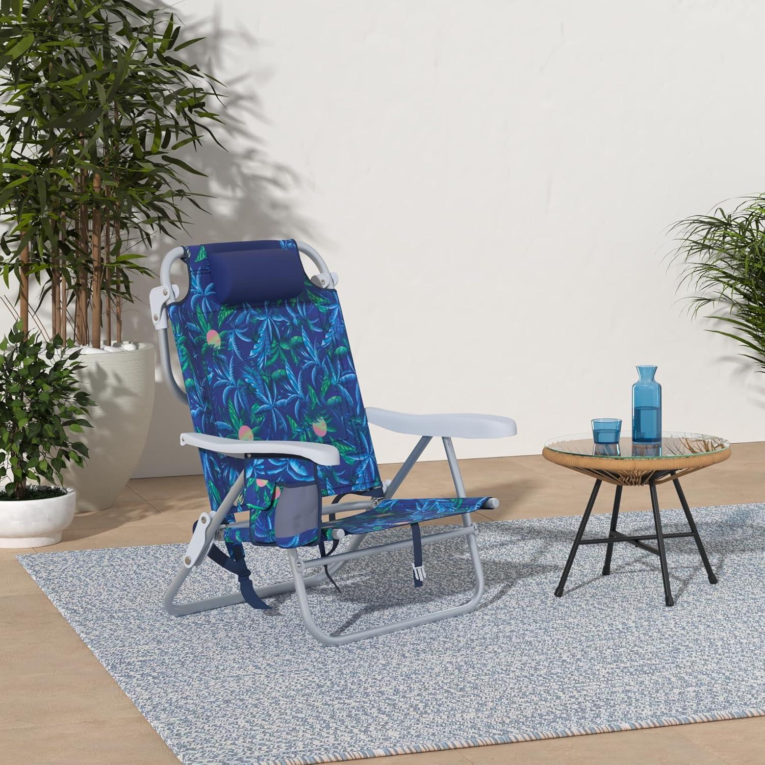 E-Z UP CHHRDLXPMBL Hurley Deluxe Backpack Beach Chair – Deluxe Palms Blue