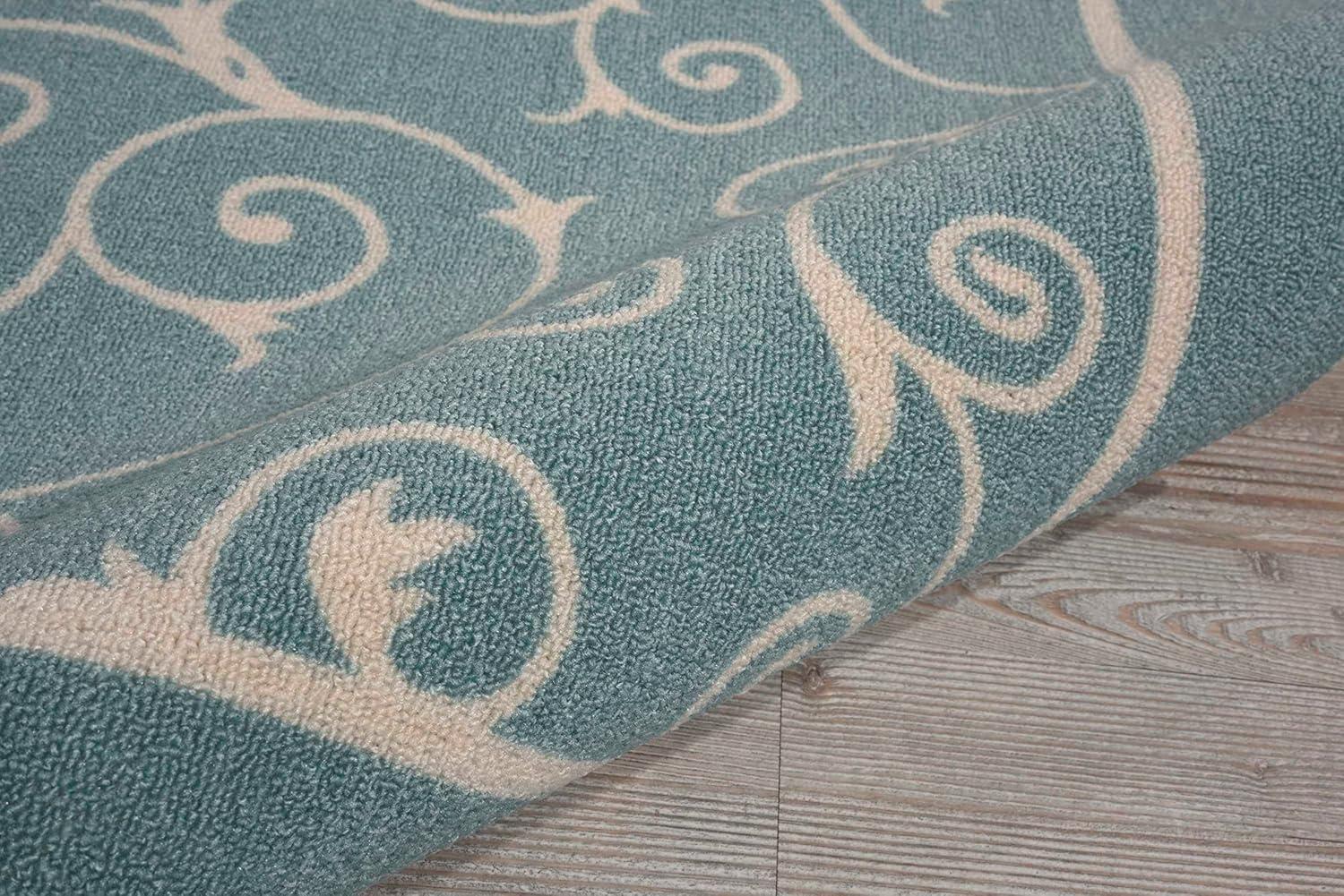 Luxe Light Blue Floral Square Synthetic Easy-Care Outdoor Rug 7'9" x 10'10"