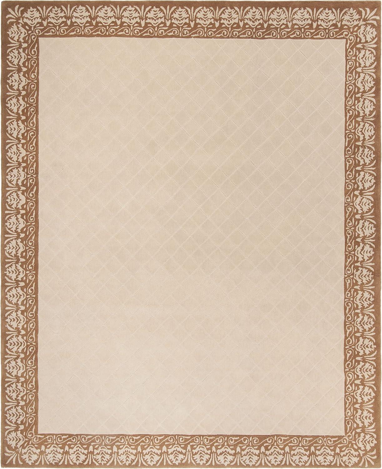 Ivory and Cream Hand-Hooked Wool 8' x 10' Area Rug