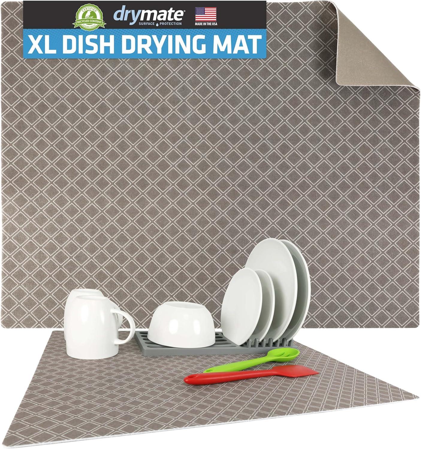 Drymate XL Dish Drying Mat, Kitchen Counter Drip Pad - Absorbent, Waterproof, Slip-Resistant, Machine Washable (19" x 24") (Taupe) (USA Made)