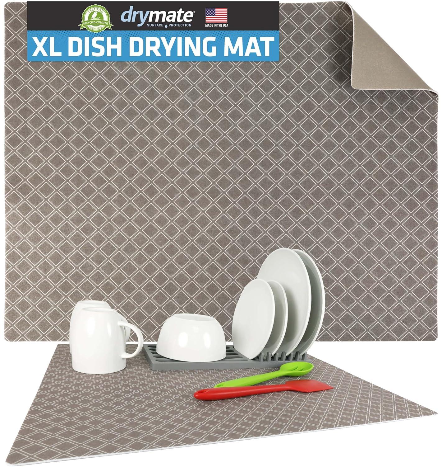 Drymate XL Dish Drying Mat, Kitchen Counter Drip Pad - Absorbent, Waterproof, Slip-Resistant, Machine Washable (19" x 24") (Taupe) (USA Made)