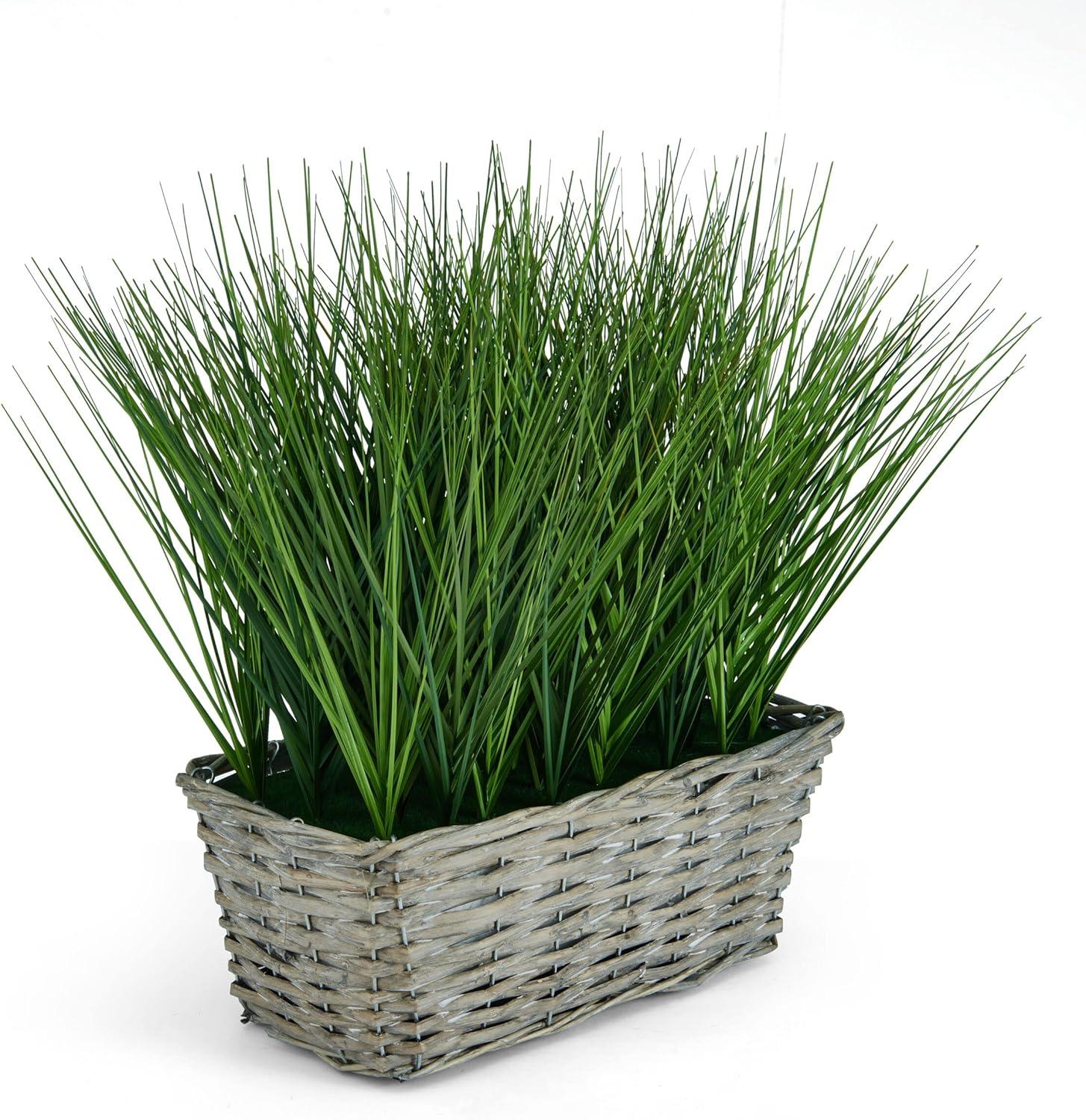 Elements Grass in Gray Willow Pot Farmhouse Faux Greenery Tabletop Centerpiece Mantel, 16 inches