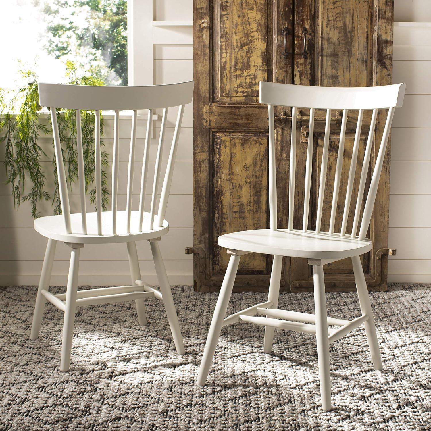 SAFAVIEH Parker Solid 17 in. H Spindle Dining Chair, Off White, Set of 2