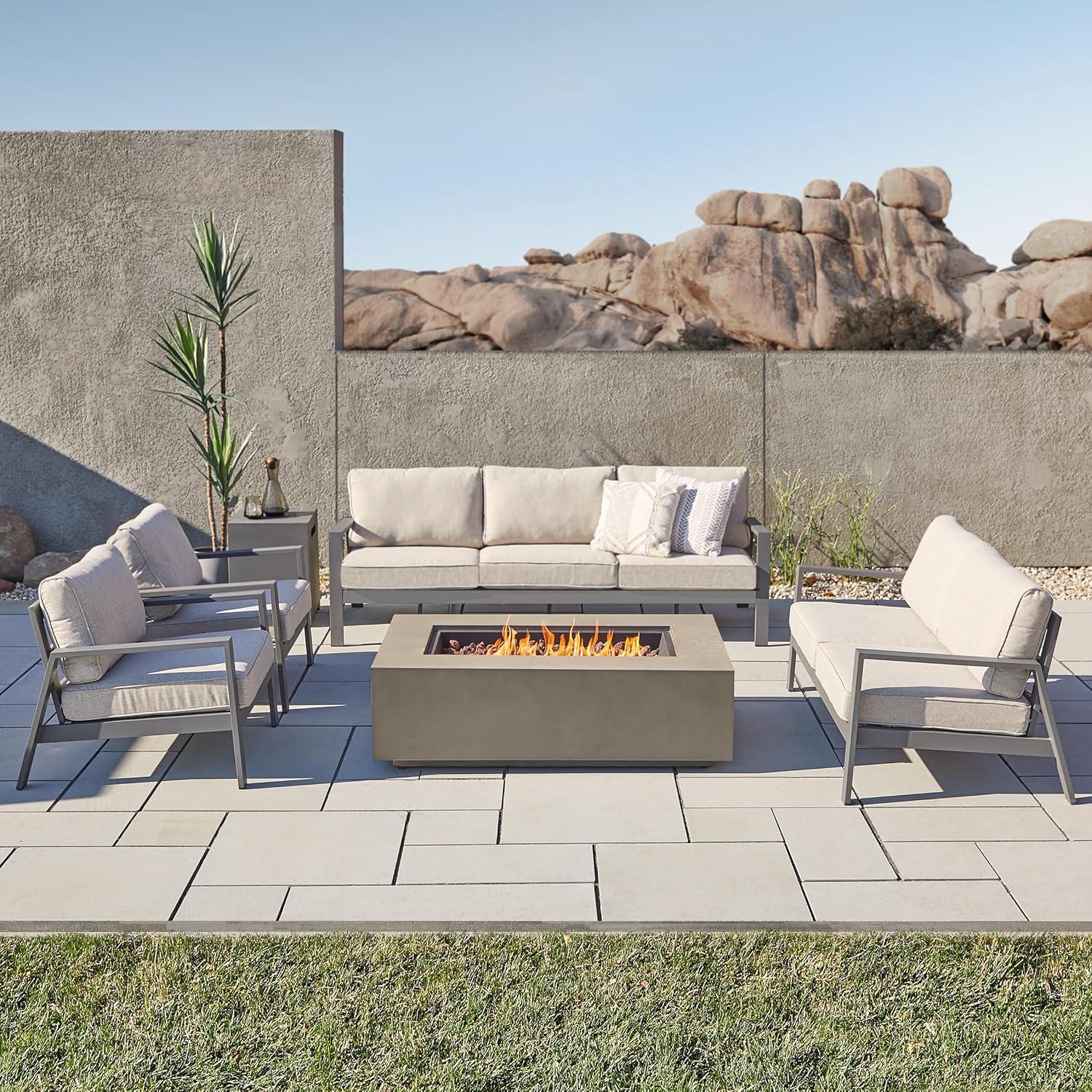 Mist Gray Rectangular Gas Fire Pit Table with Lava Rocks