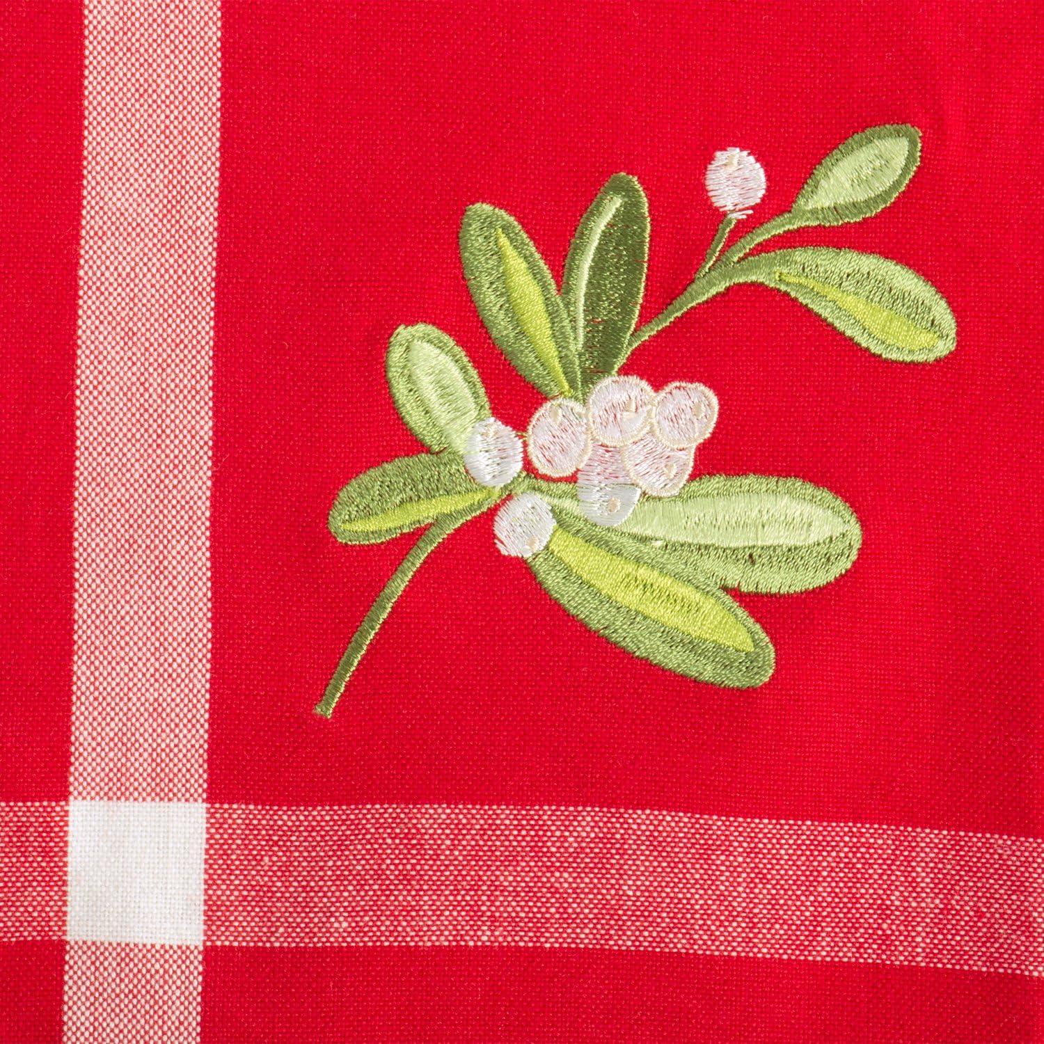 Red Embroidered Mistletoe Cotton Napkins Set of 6