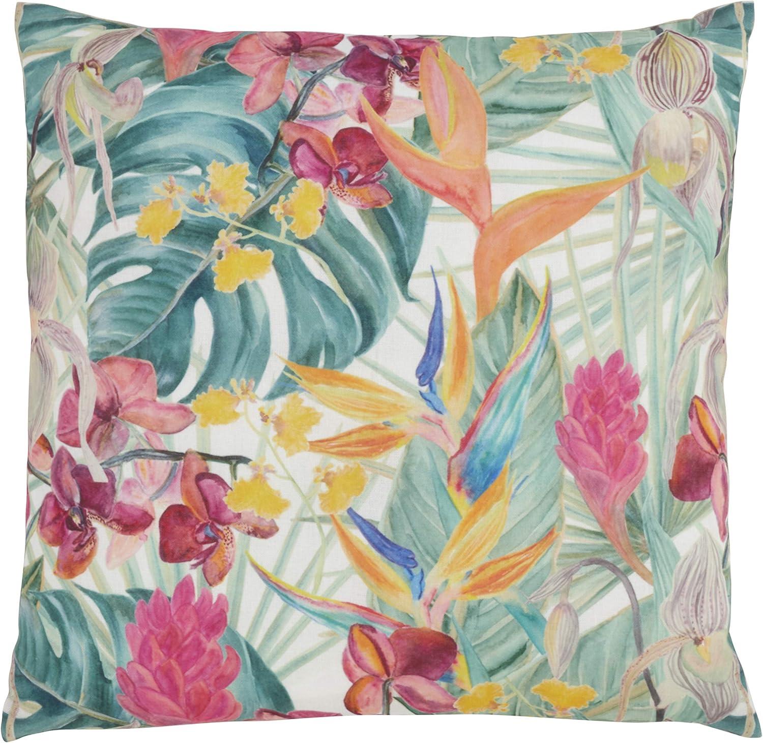 Tropical Floral Multicolor Polyester 18" Square Pillow