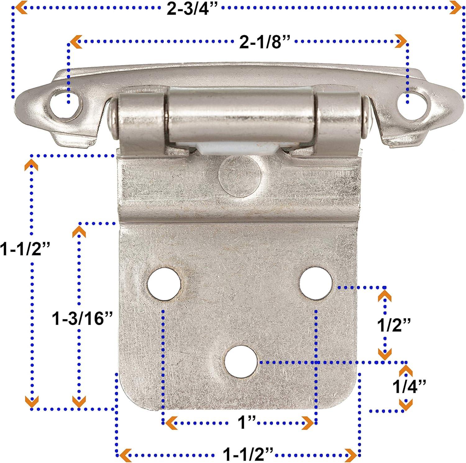 Brushed Nickel 3/8" Inset Self-Closing Cabinet Hinges, 25 Pairs