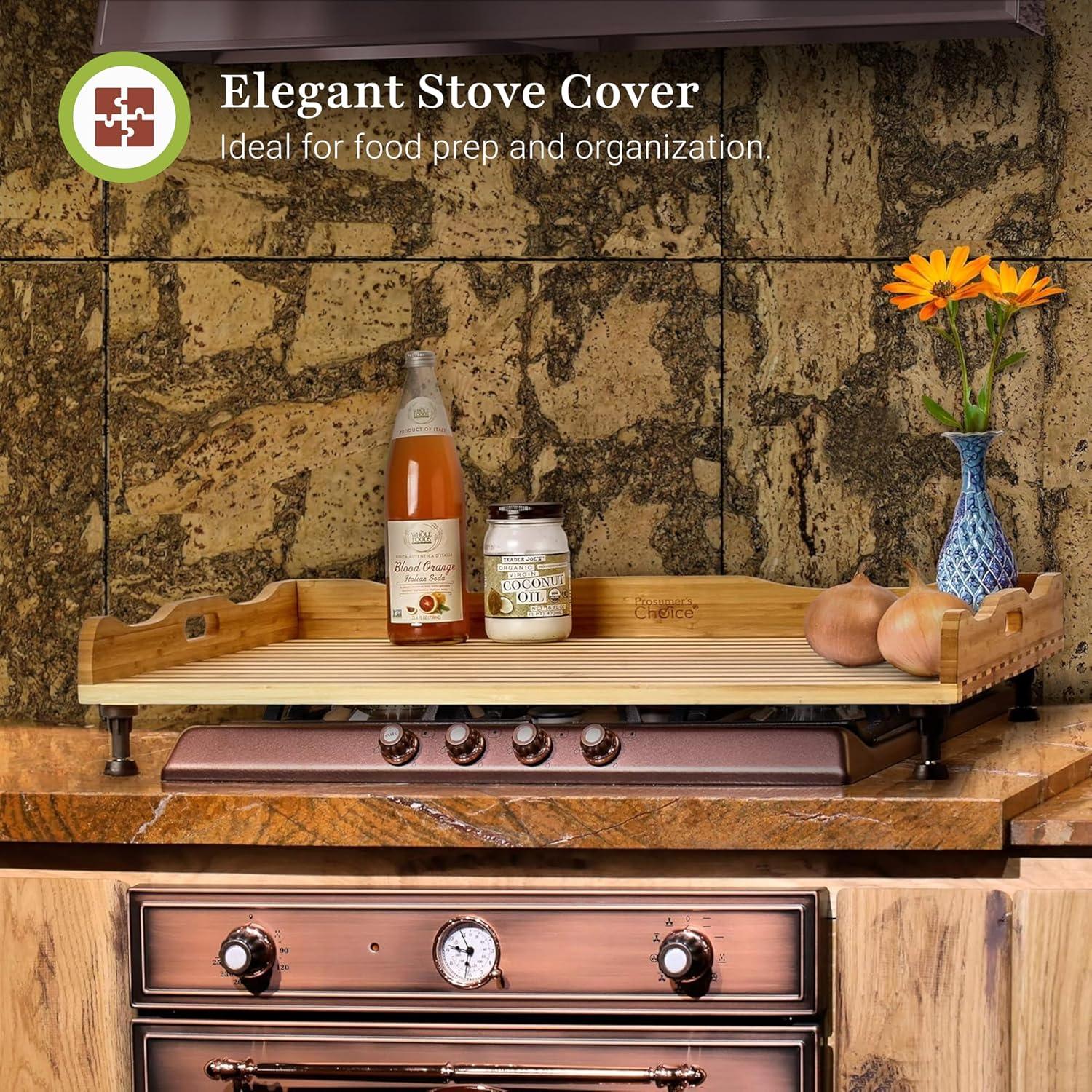 Prosumer s Choice Bamboo Stovetop Cover Noodle Preparation and Cutting Board with Handles and Feet