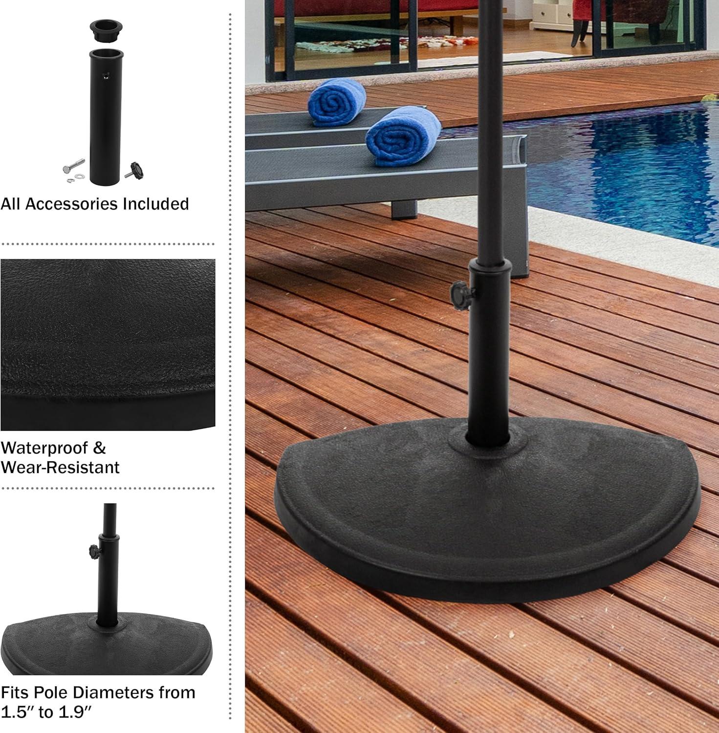 Pure Garden 32lb Half-Circle Outdoor Patio Umbrella Base Black: Resin & Cement, No Assembly, Rustproof