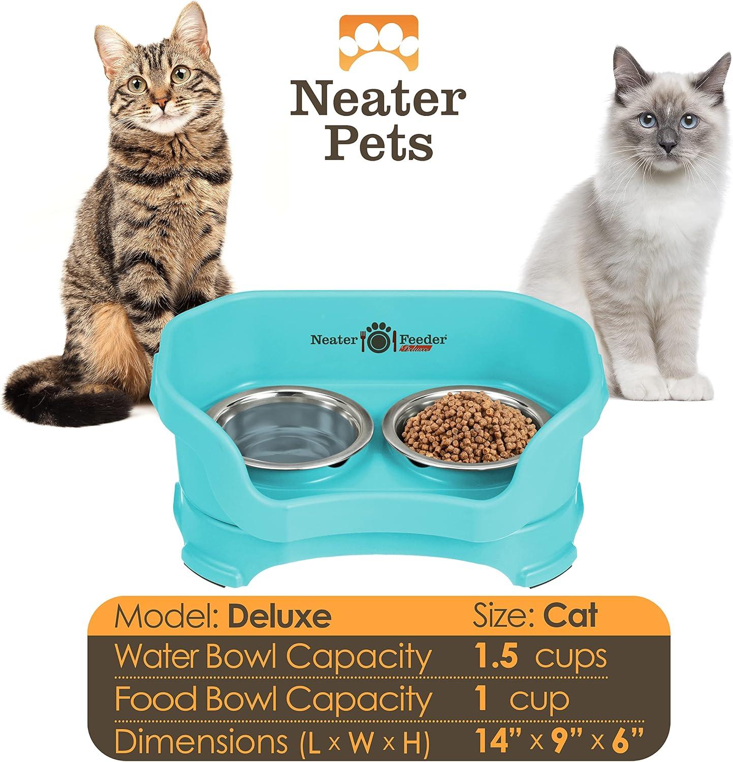 Neater Pets Neater Feeder Deluxe Mess-Proof Elevated Food & Water Bowls for Cats, Aquamarine