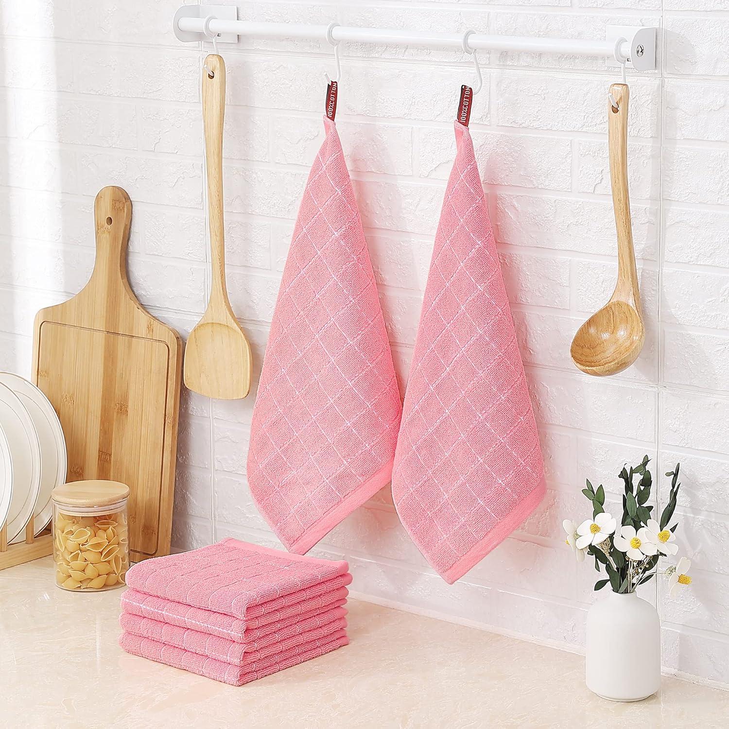 Pink Cotton Terry Kitchen Dish Cloth Set, 12 x 12 Inches, 6 Pack