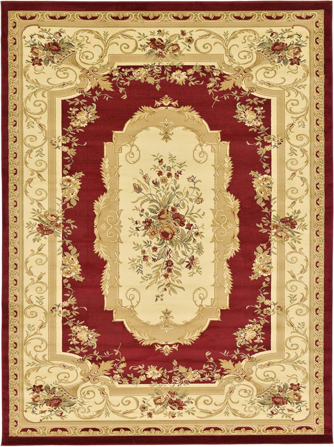 Versailles Red and Beige Floral Synthetic 9' x 12' Area Rug