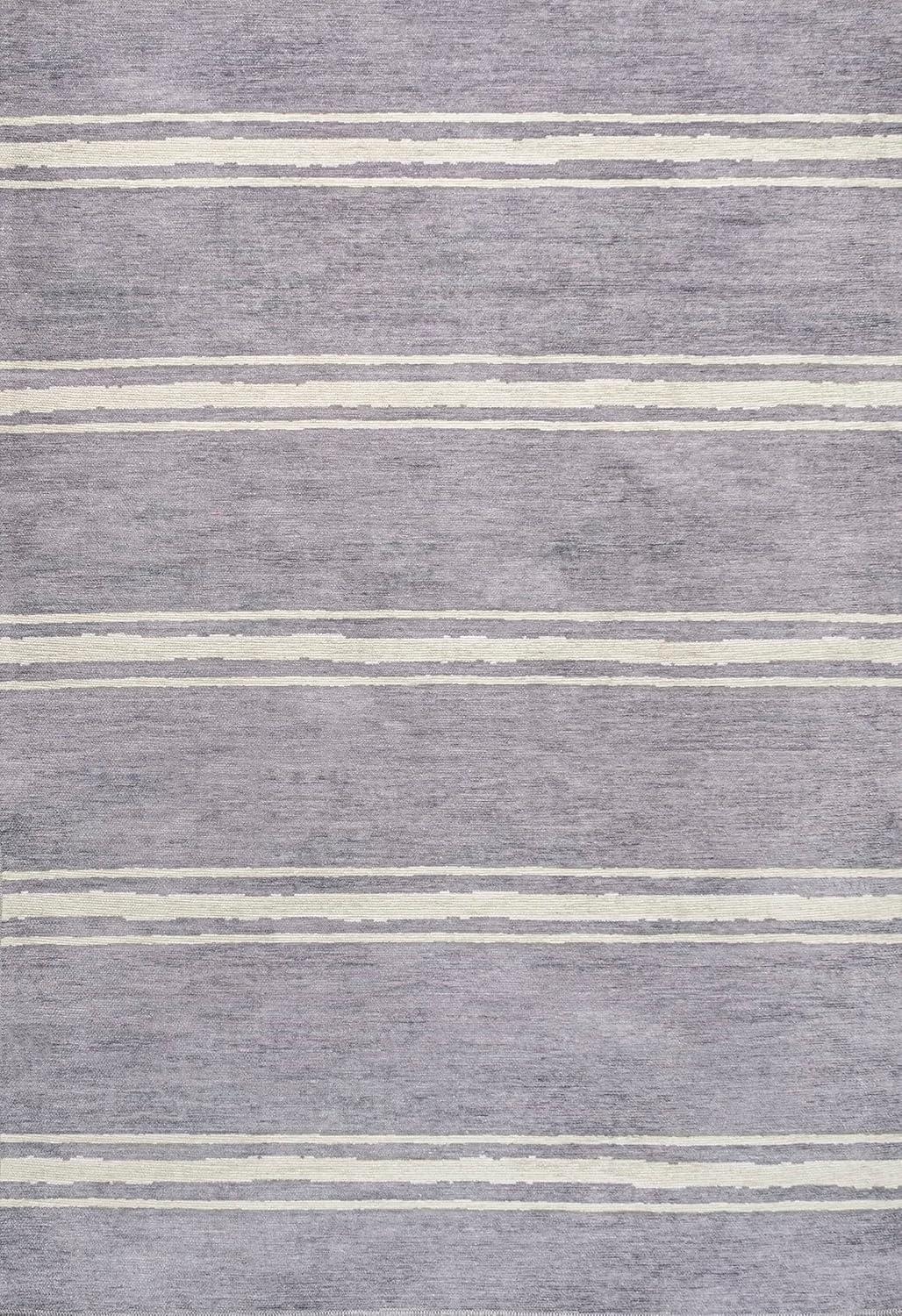 Lavender Ivory Stripe Machine-Washable Rectangular Area Rug