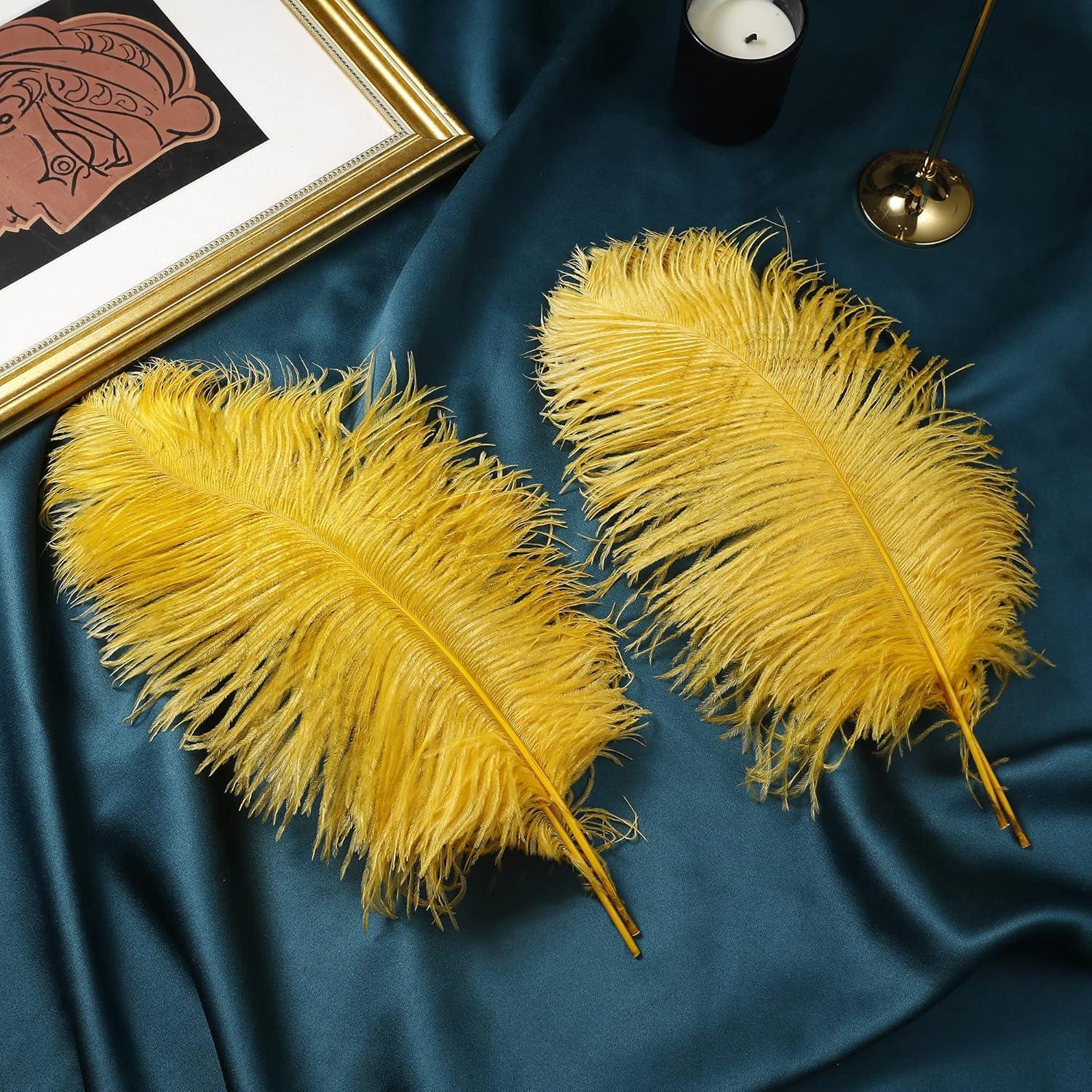 Larryhot Yellow Big Ostrich Feathers - 10pcs 16-18 inch for Vase,Wedding Centerpieces and Carnival Party(Yellow)