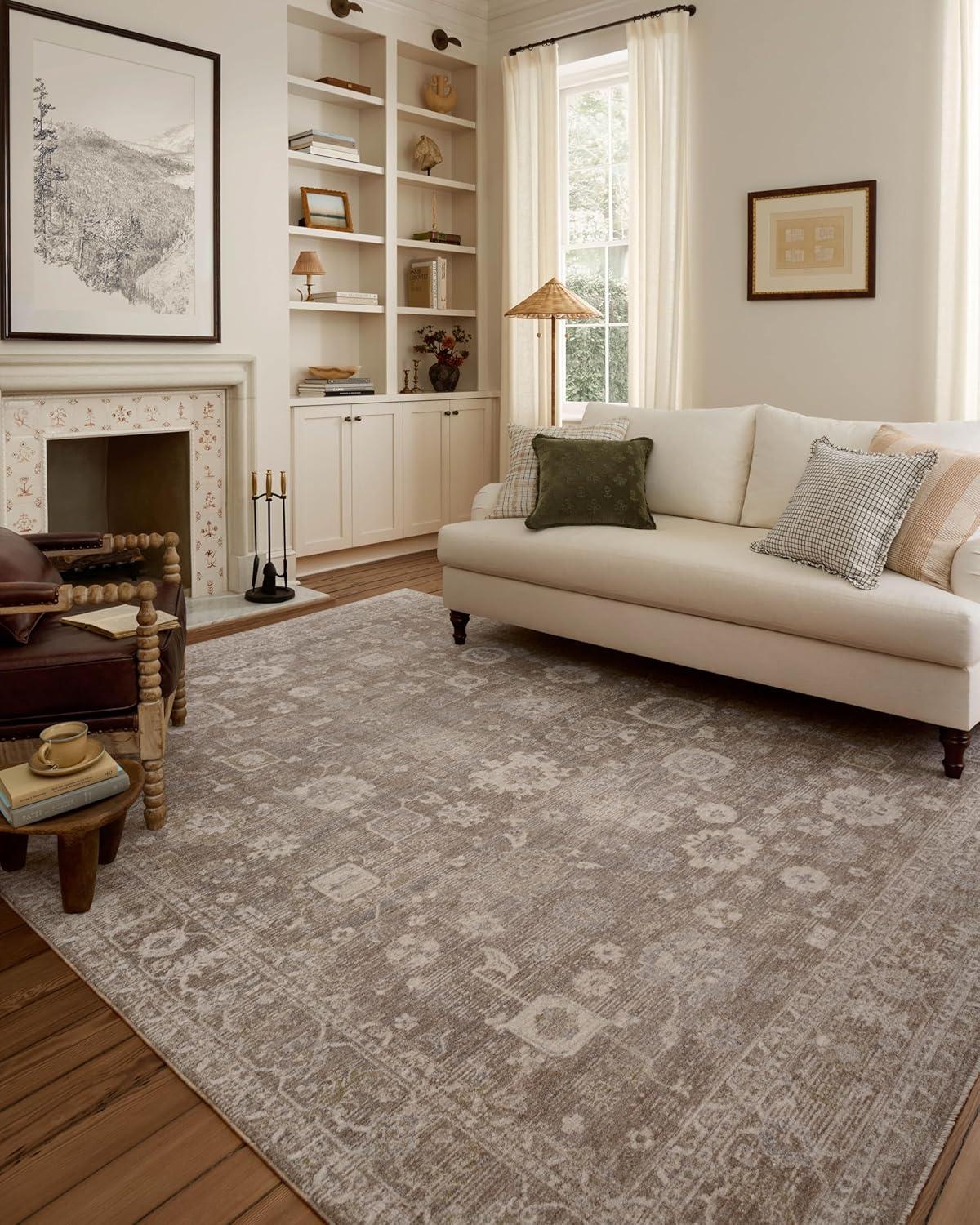 Louisa Taupe Ivory 7'10" x 10' Stain-Resistant Synthetic Area Rug