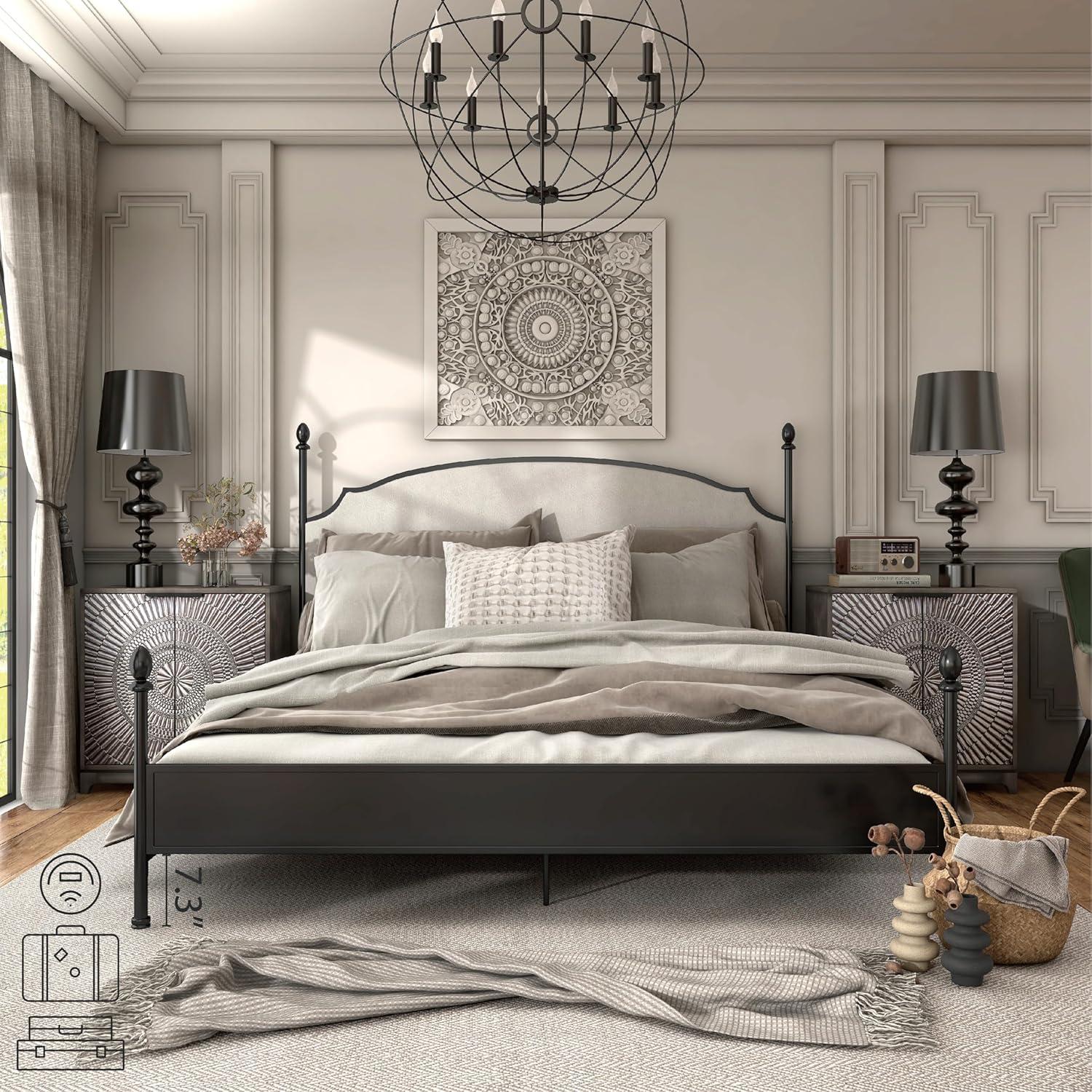 Blakesburg Upholstered Metal Four Poster Bed