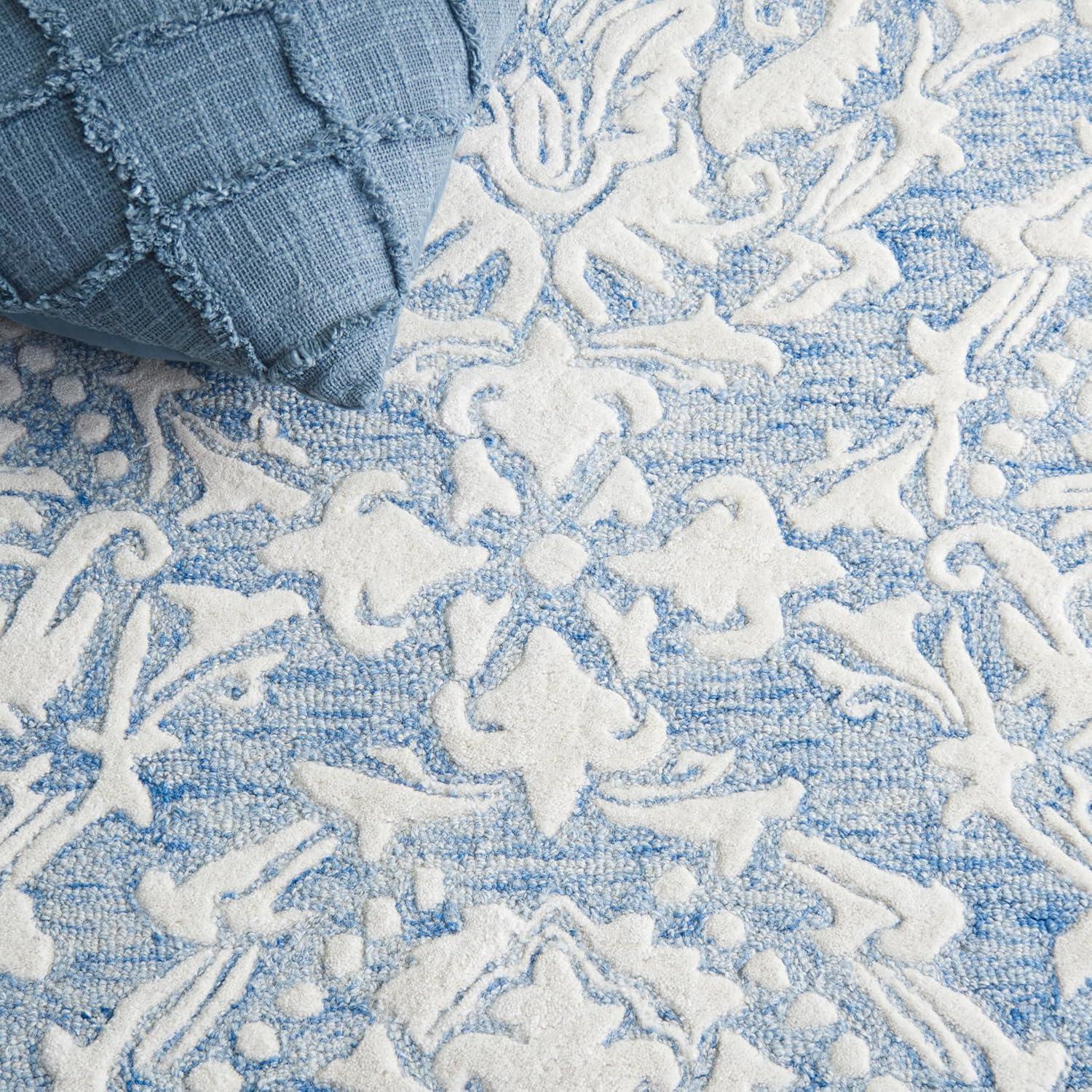 Blossom BLM107 Hand Tufted Indoor Runner Rug - Blue/Ivory - 2'3"x6' - Safavieh