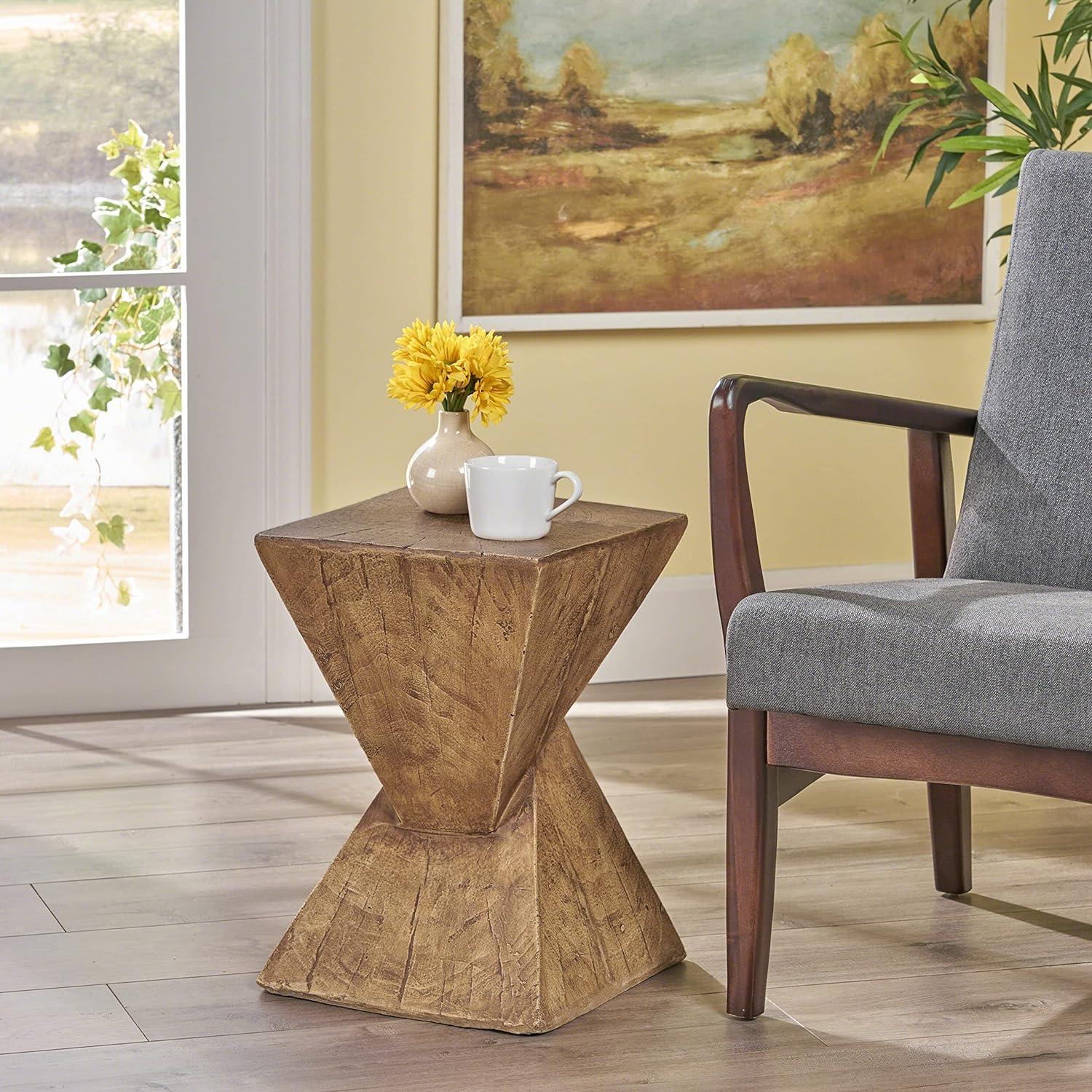 Kajsa Twisted Hourglass Modern Lightweight Concrete Accent Table, Natural Finish