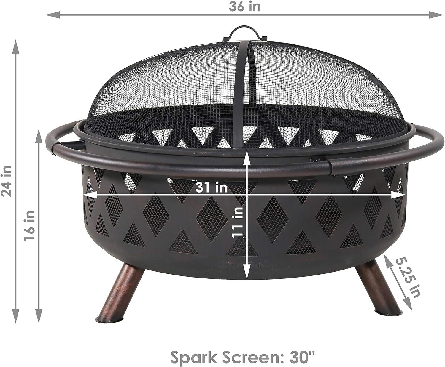 Sunnydaze Crossweave Heavy-Duty Steel Outdoor Fire Pit with Spark Screen, Poker, Grill, and Cover - Black