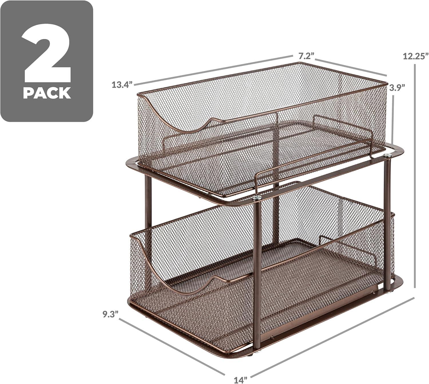 Bronze 2-Tier Metal Mesh Under Sink Organizer with Sliding Drawers