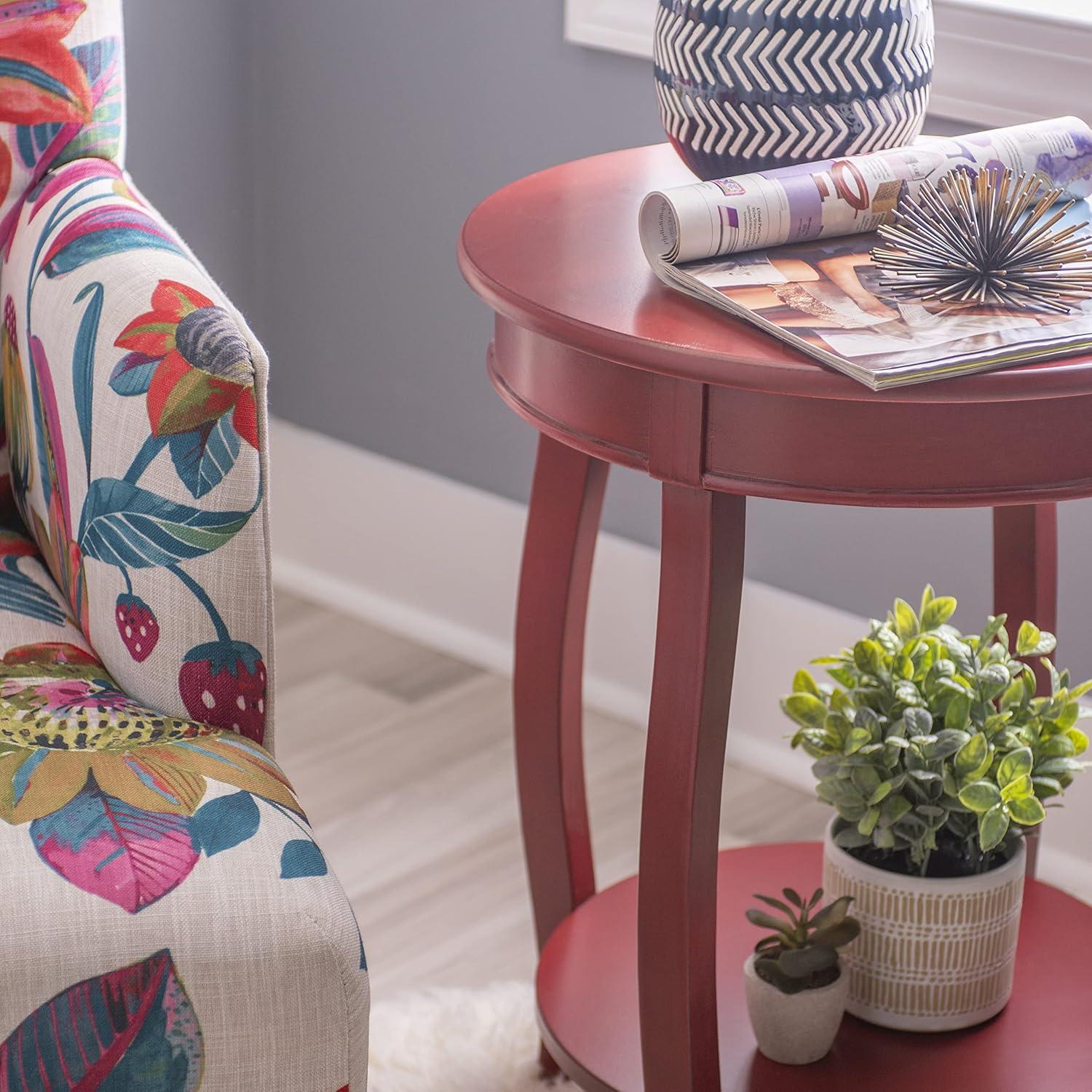 Round Accent Side Table with Shelf, Red