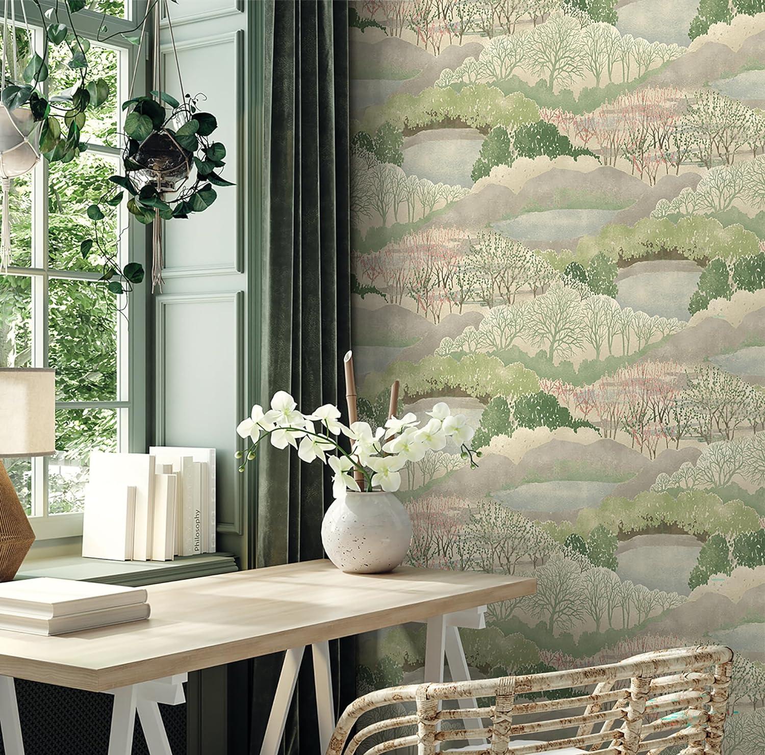 Linen Botanical Peel and Stick Wallpaper, 20.5" x 216"