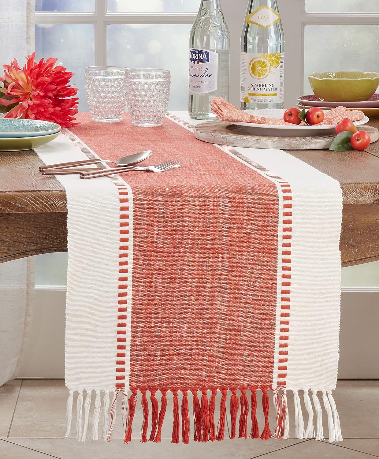 Orange Striped Cotton Table Runner, 22 x 18 inches