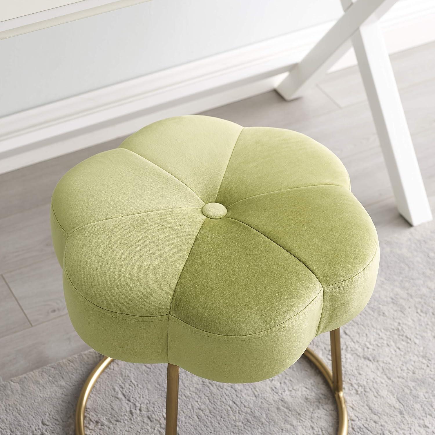 Seraphina Gold Plated Base Light Green Velvet Vanity Stool