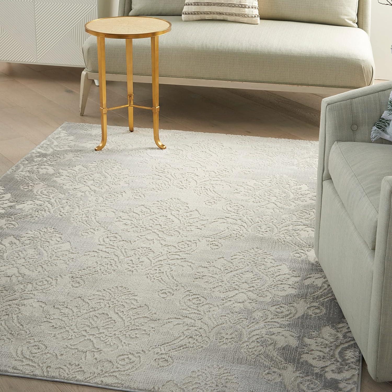 Ivory Blue Floral 5' x 7' Handmade Synthetic Area Rug