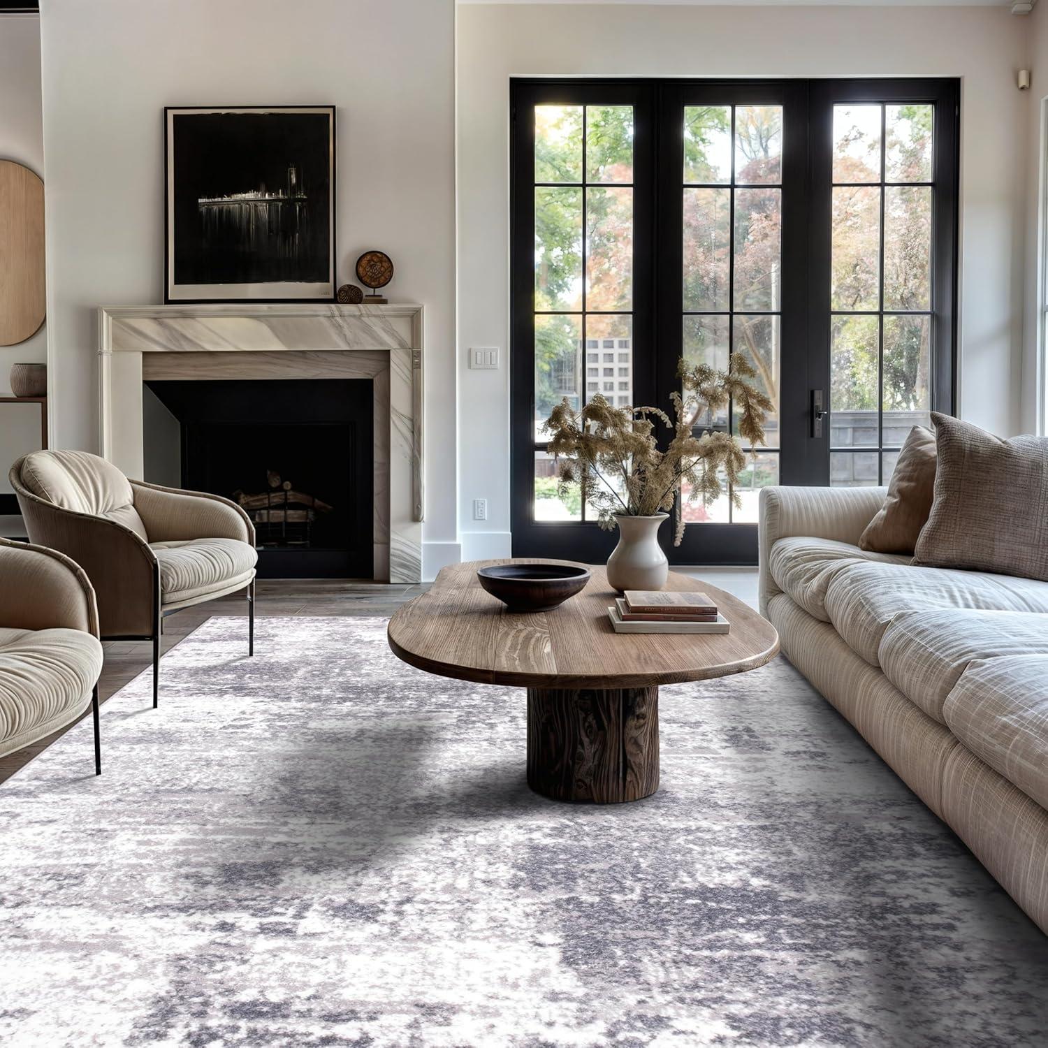 World Rug Gallery Distressed Abstract Gray 7'10" x 10' Area Rug