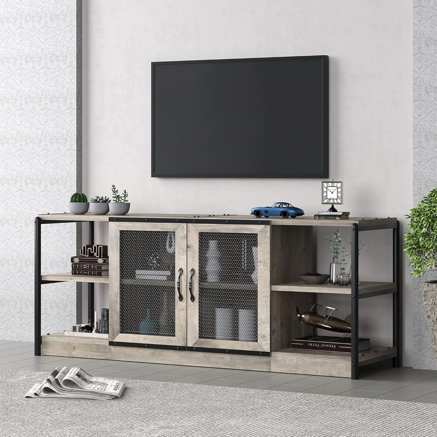 TV Stand Farmhouse Entertainment Center with Double Mesh Door Industrial TV Console Table with Storage Shelves for Televisions up to 65 inch