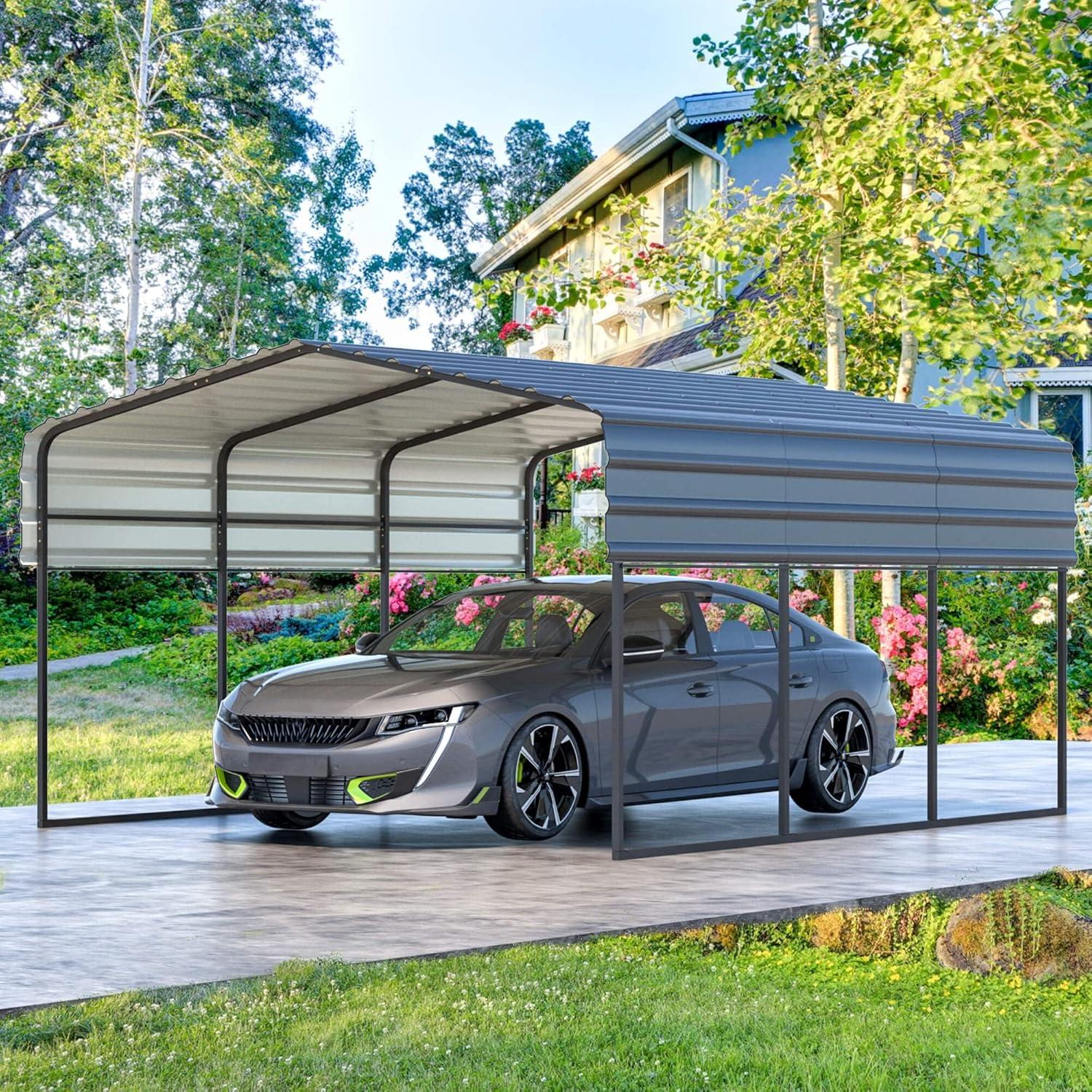EROMMY 10 Ft. W x 15 Ft. D Carport with Galvanized Steel Roof & Reviews | Wayfair