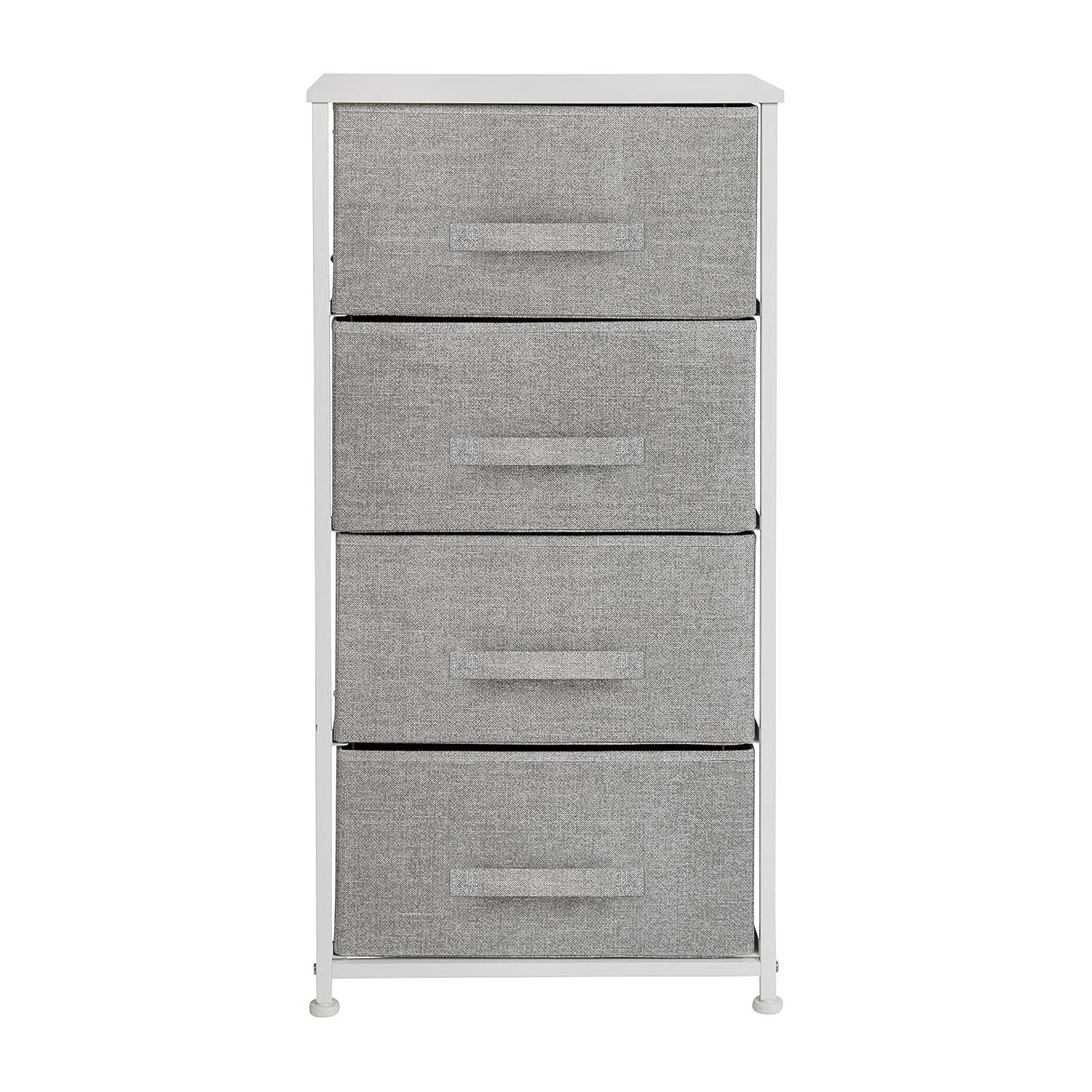 Malone 4 Drawer Vertical Storage Dresser with Wood Top & Fabric Pull Drawers
