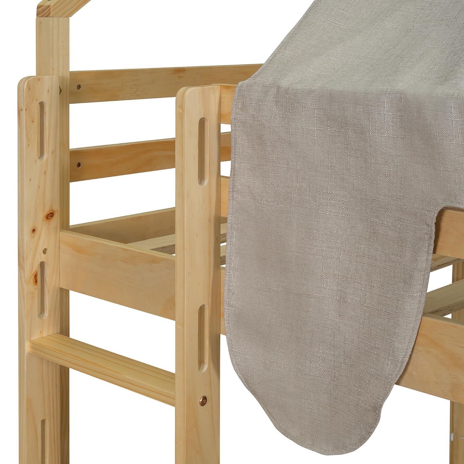 Kids Loft Bed Full Size, Full Loft Bed with Slide and Ladder, Kids House Loft Bed with Storage Shelf and Removable Tent, Full Size Loft Bed for Girls, Boys(Full Natural Beige)
