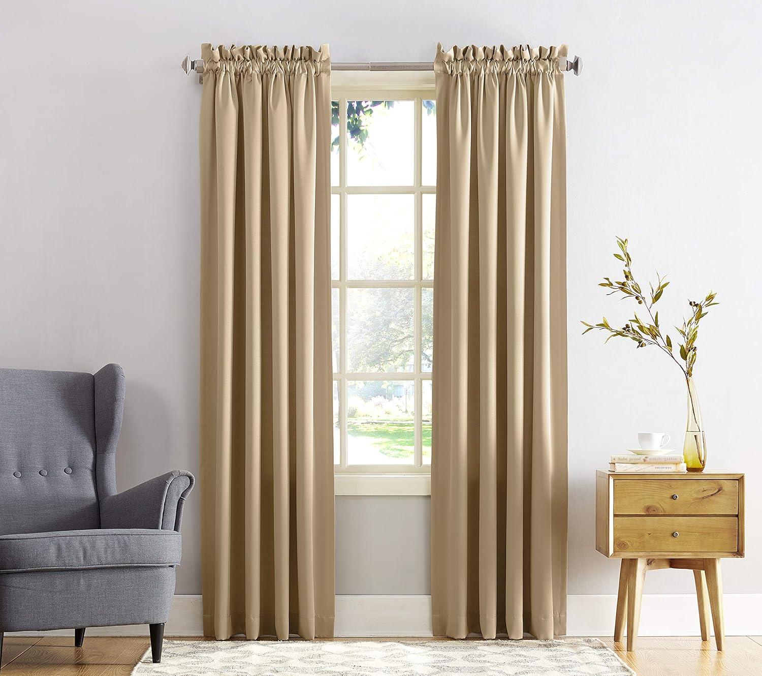 54"x95" Sun Zero Room Darkening Seymour Rod Pocket Curtain Panel Taupe: Energy Efficient, Noise Reduction, Thermal Insulated