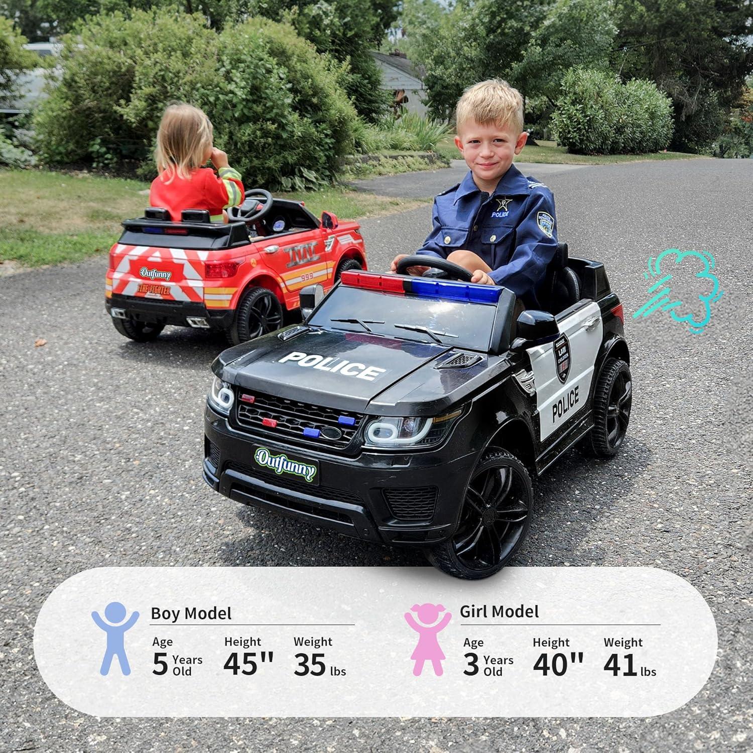 Outfunny Electric Police Car for Kids, 12 Volt Kids Ride on Toy Car with Remote Control, Bluetooth, Megaphone