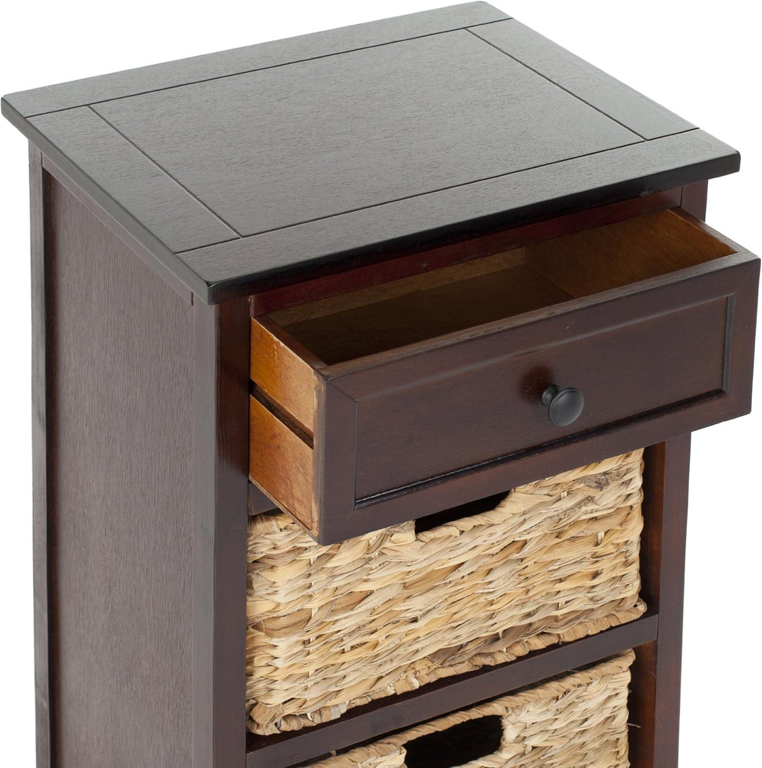 SAFAVIEH Carrie 1 Drawer Storage Side Table with 2 Baskets, Dark Cherry