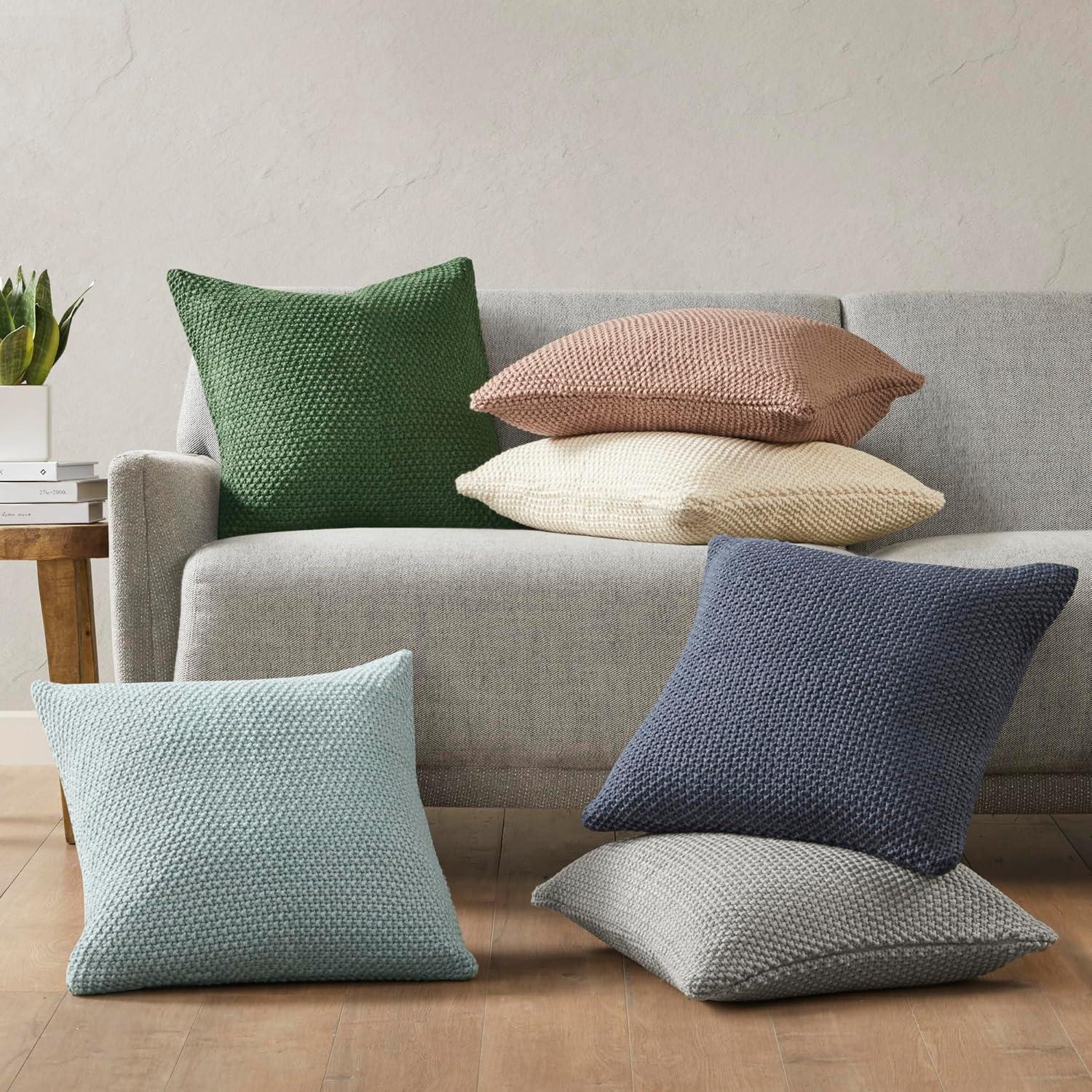 20"x20" Oversize Bree Knit Square Throw Pillow Cover Indigo - Ink+Ivy: Hidden Zipper, Machine Washable