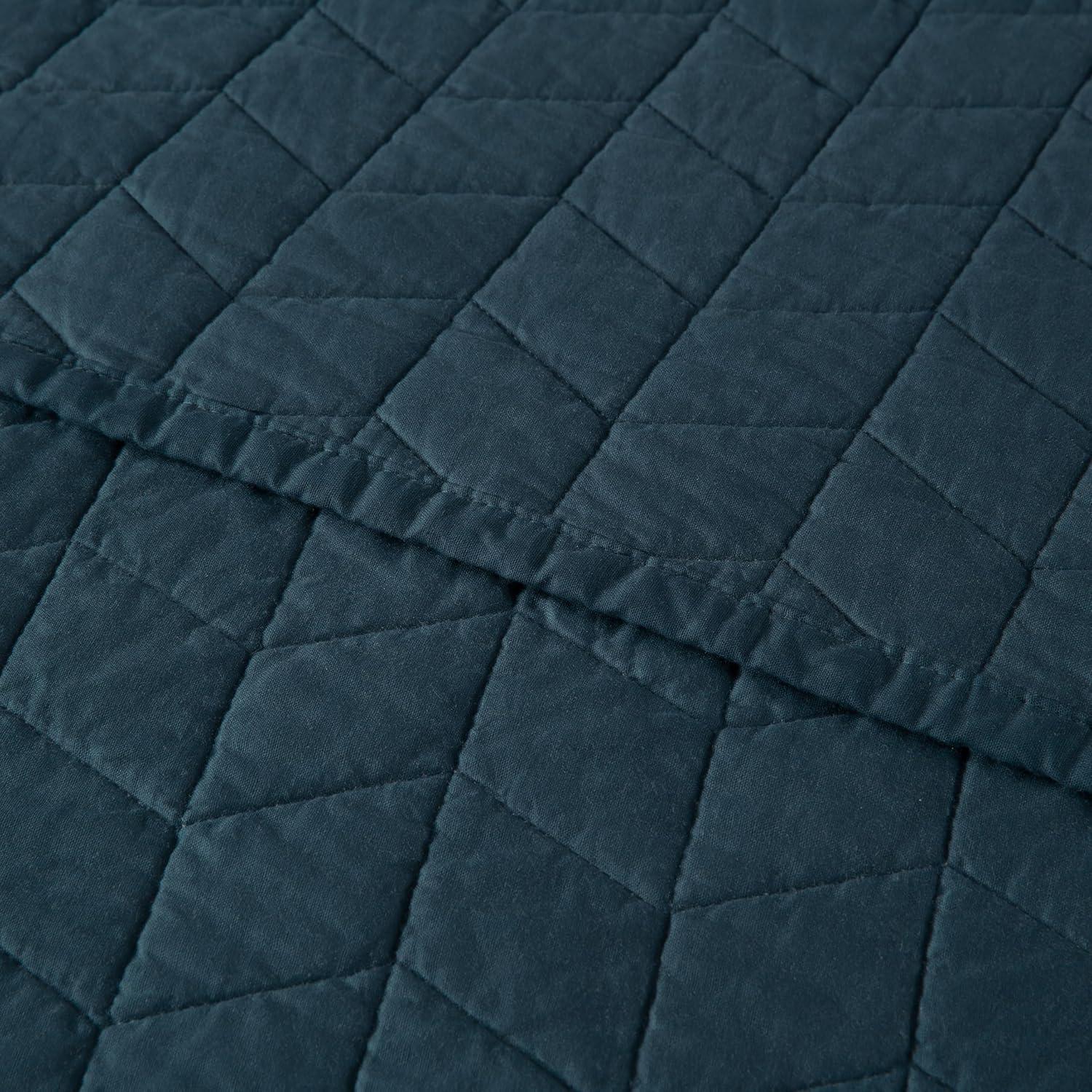 King Size Dark Blue Cotton Reversible Quilt Set