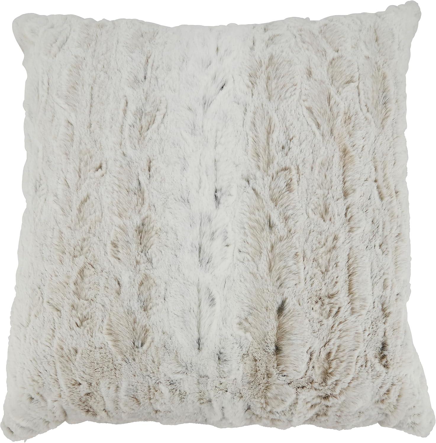 Oversized Off-White Faux Fur Square Throw Pillow