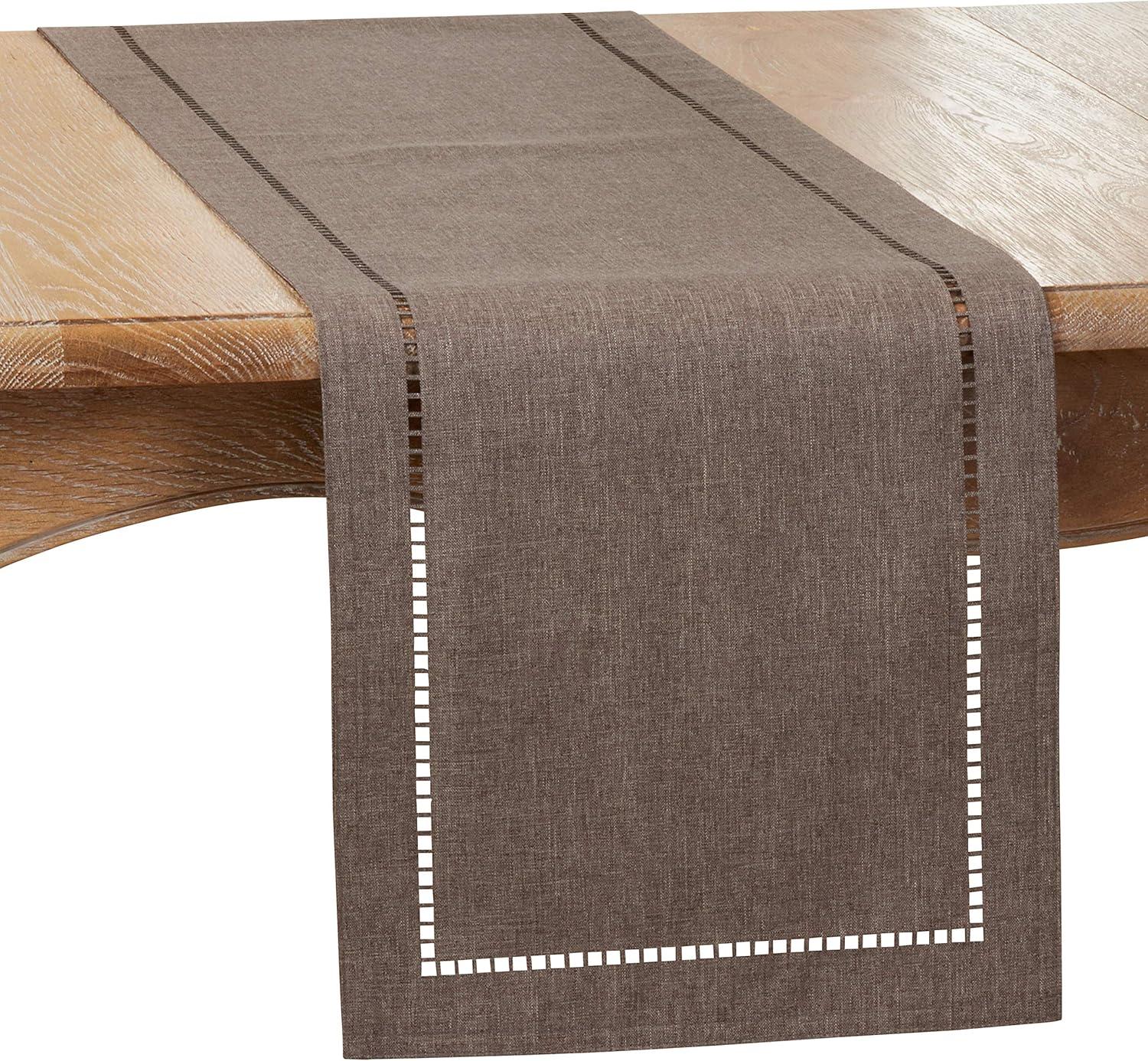 Saro Lifestyle Dining Table Runner With Laser-Cut Hemstitch Design