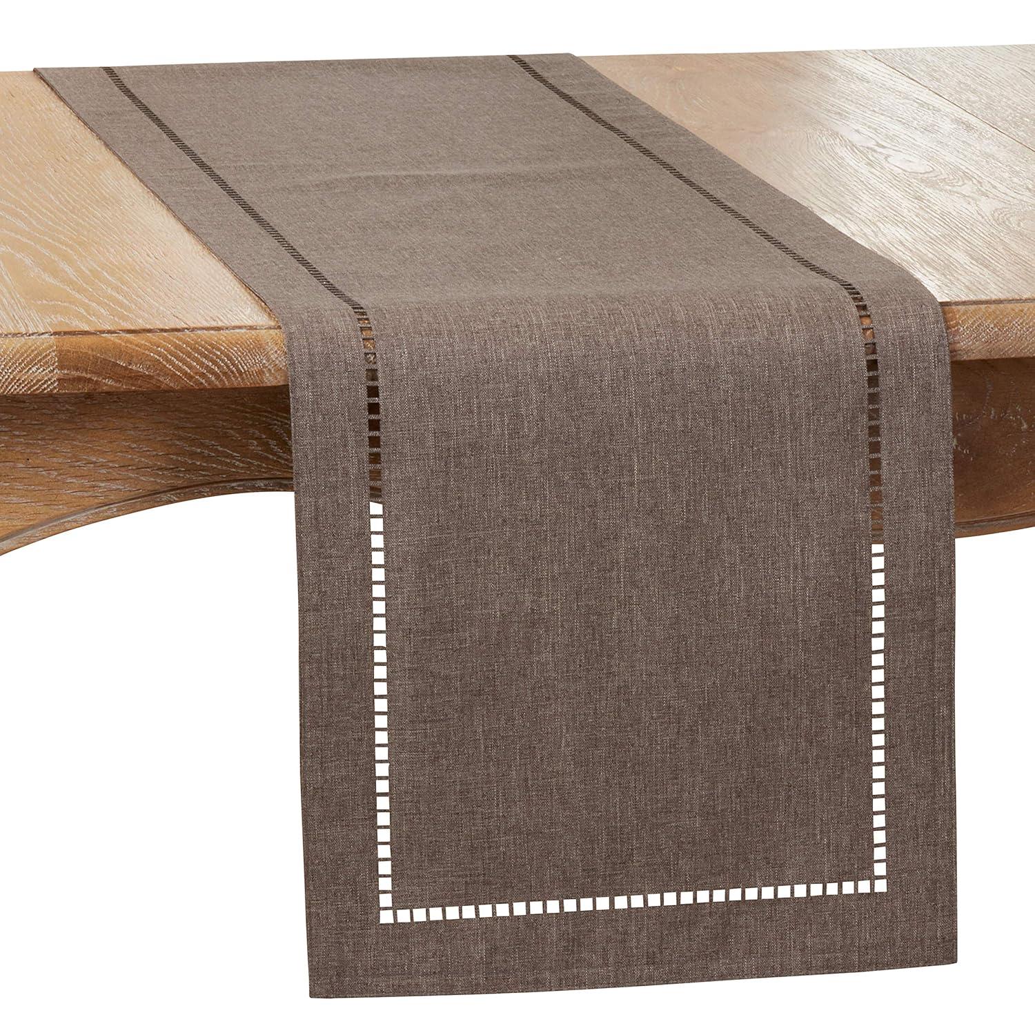 Saro Lifestyle Dining Table Runner With Laser-Cut Hemstitch Design, Charcoal, 14" x 54"